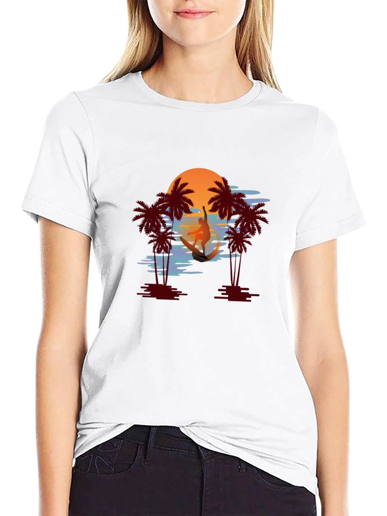 Tropical Sunset Surfer Graphic Tee