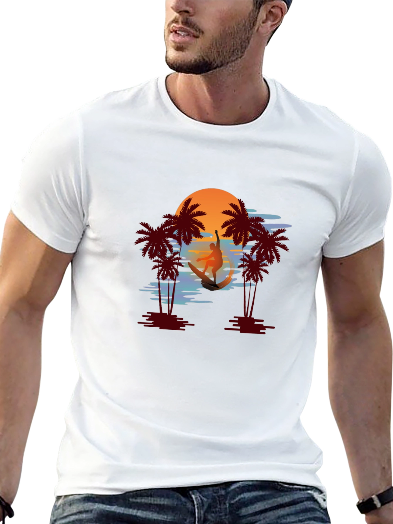 Tropical Sunset Surfer Graphic Tee