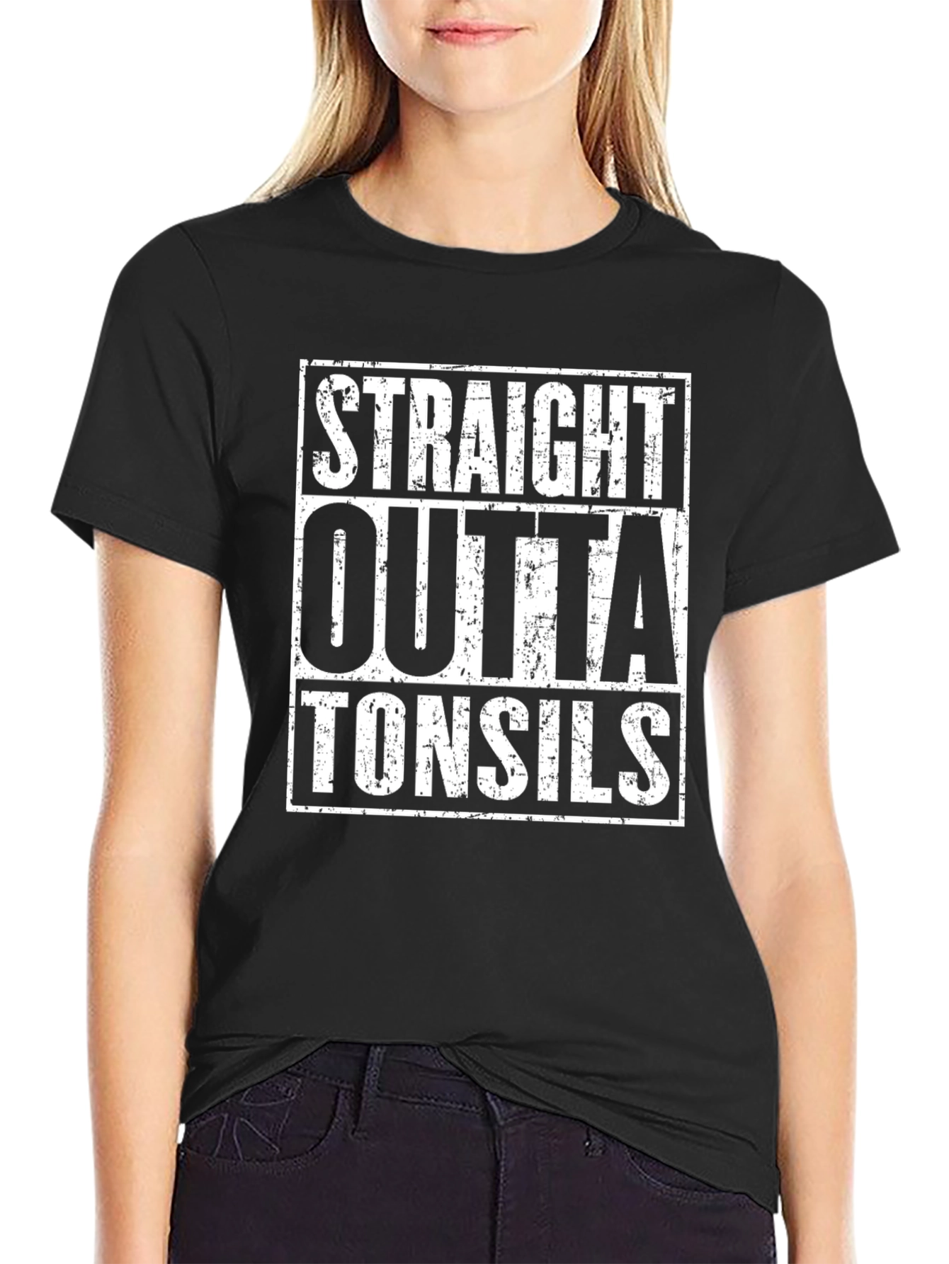 Straight Outta Tonsils Black Graphic T-Shirt