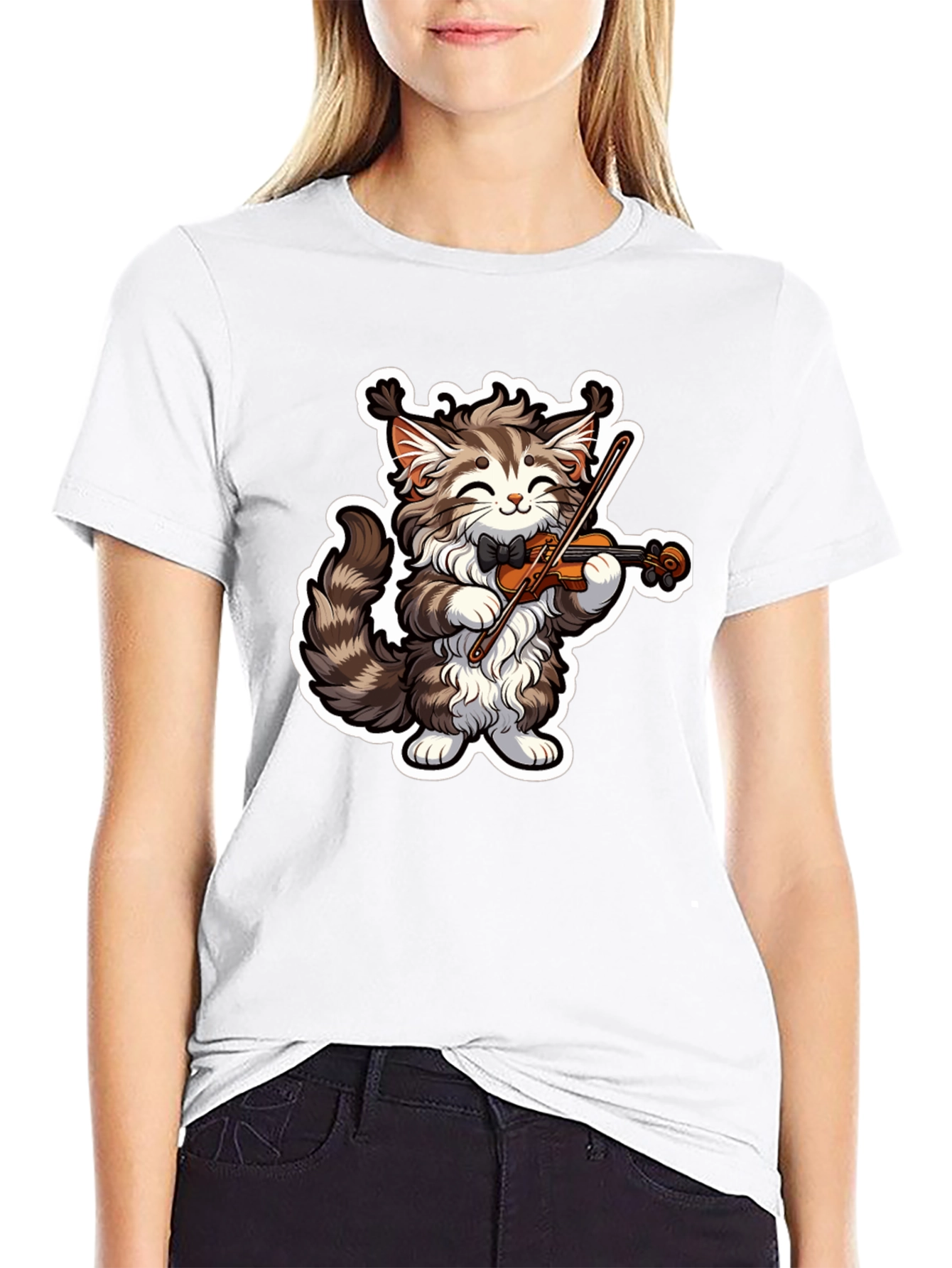 Musical Cat T-Shirt - Violin Playing Kitten Tee