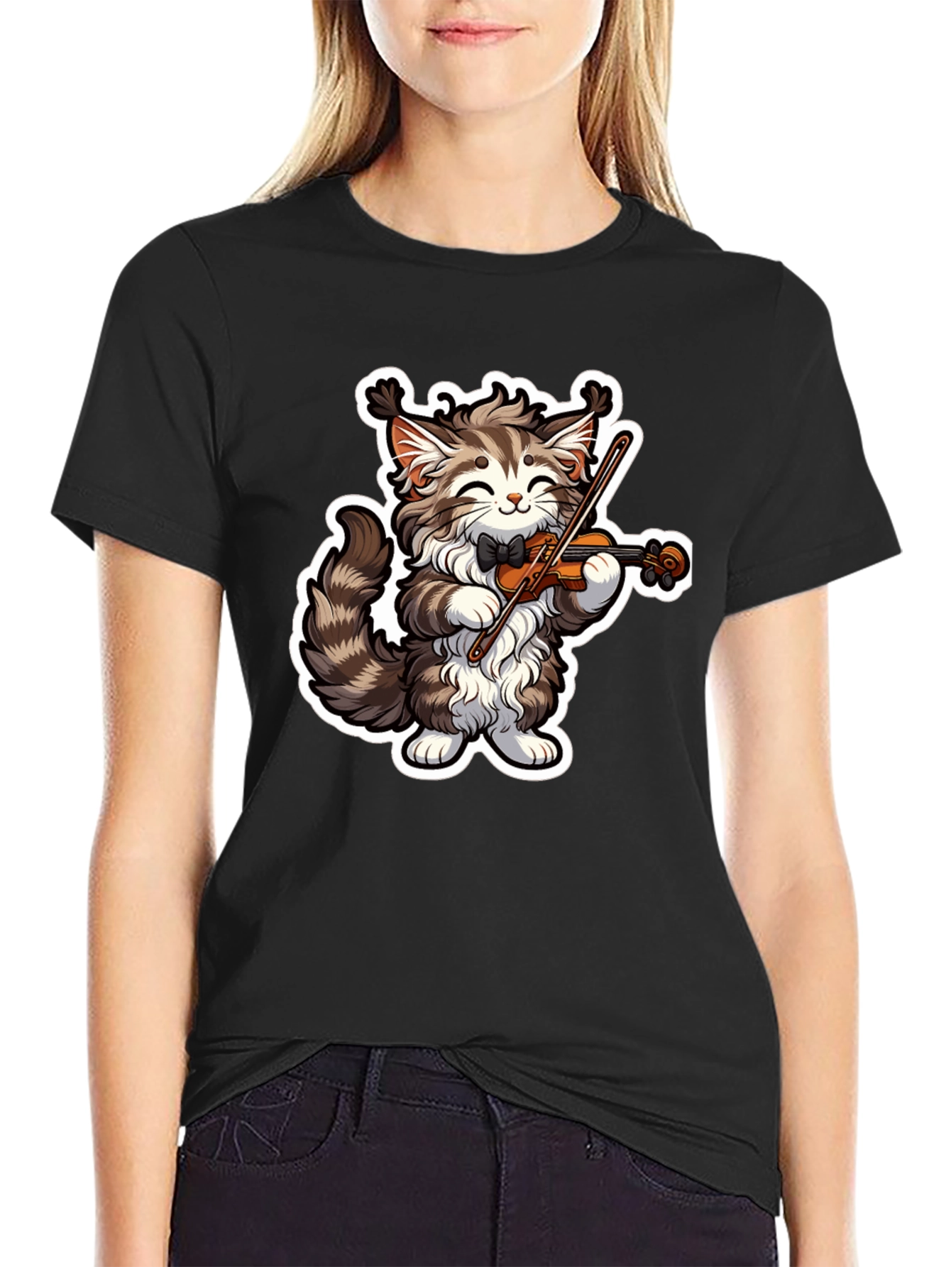Musical Cat T-Shirt - Violin Playing Kitten Tee