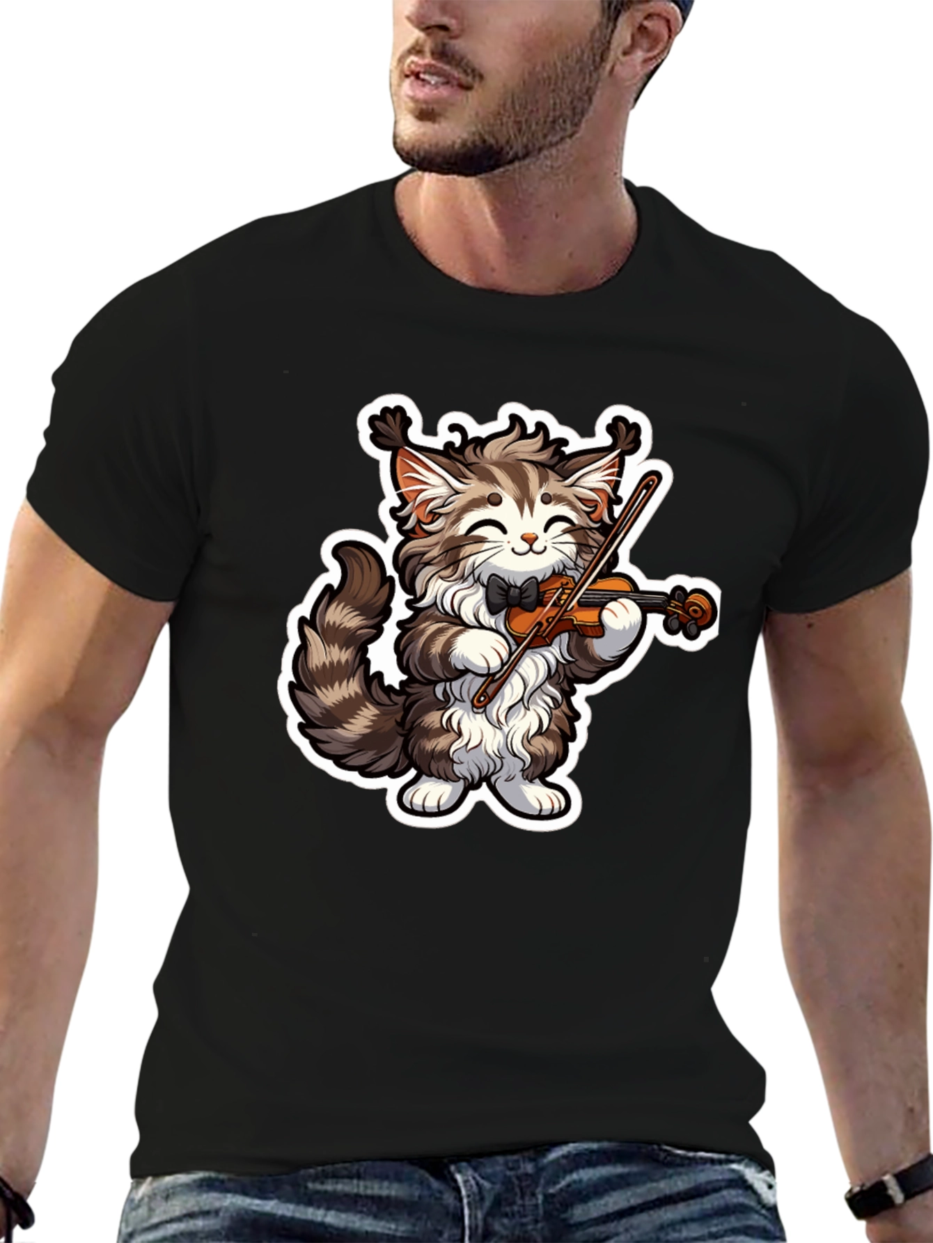 Musical Cat T-Shirt - Violin Playing Kitten Tee