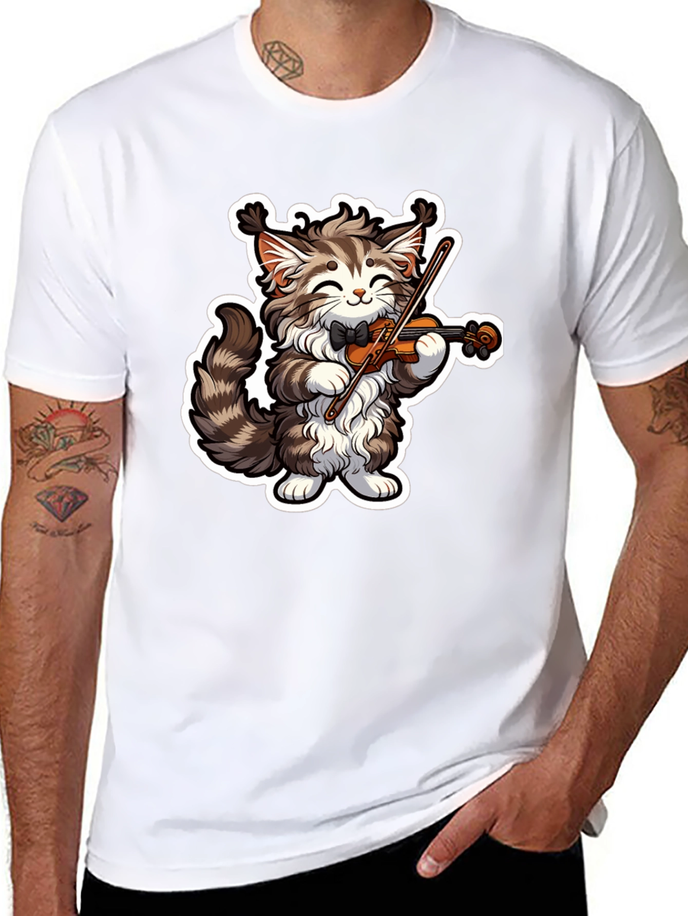 Musical Cat T-Shirt - Violin Playing Kitten Tee