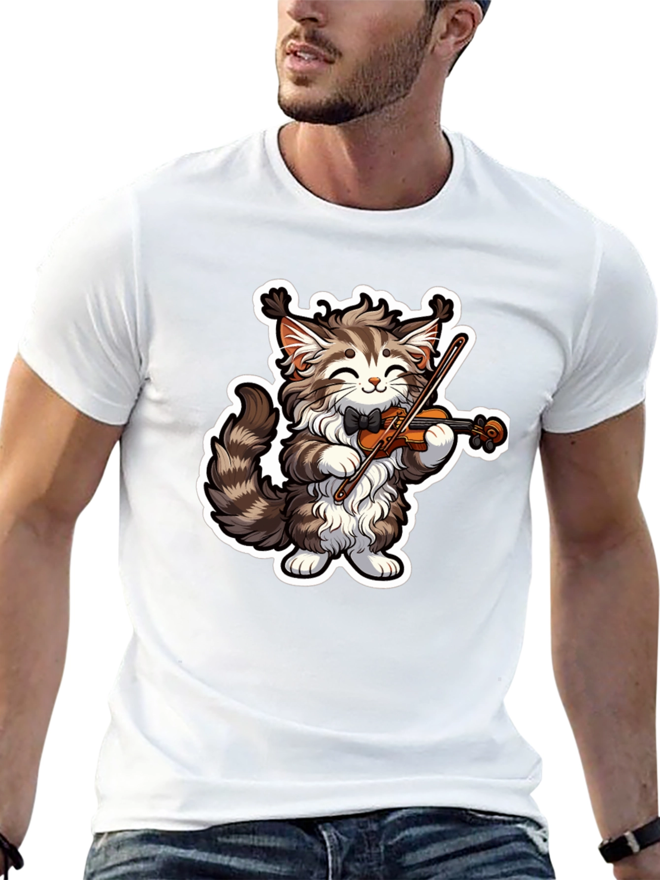 Musical Cat T-Shirt - Violin Playing Kitten Tee