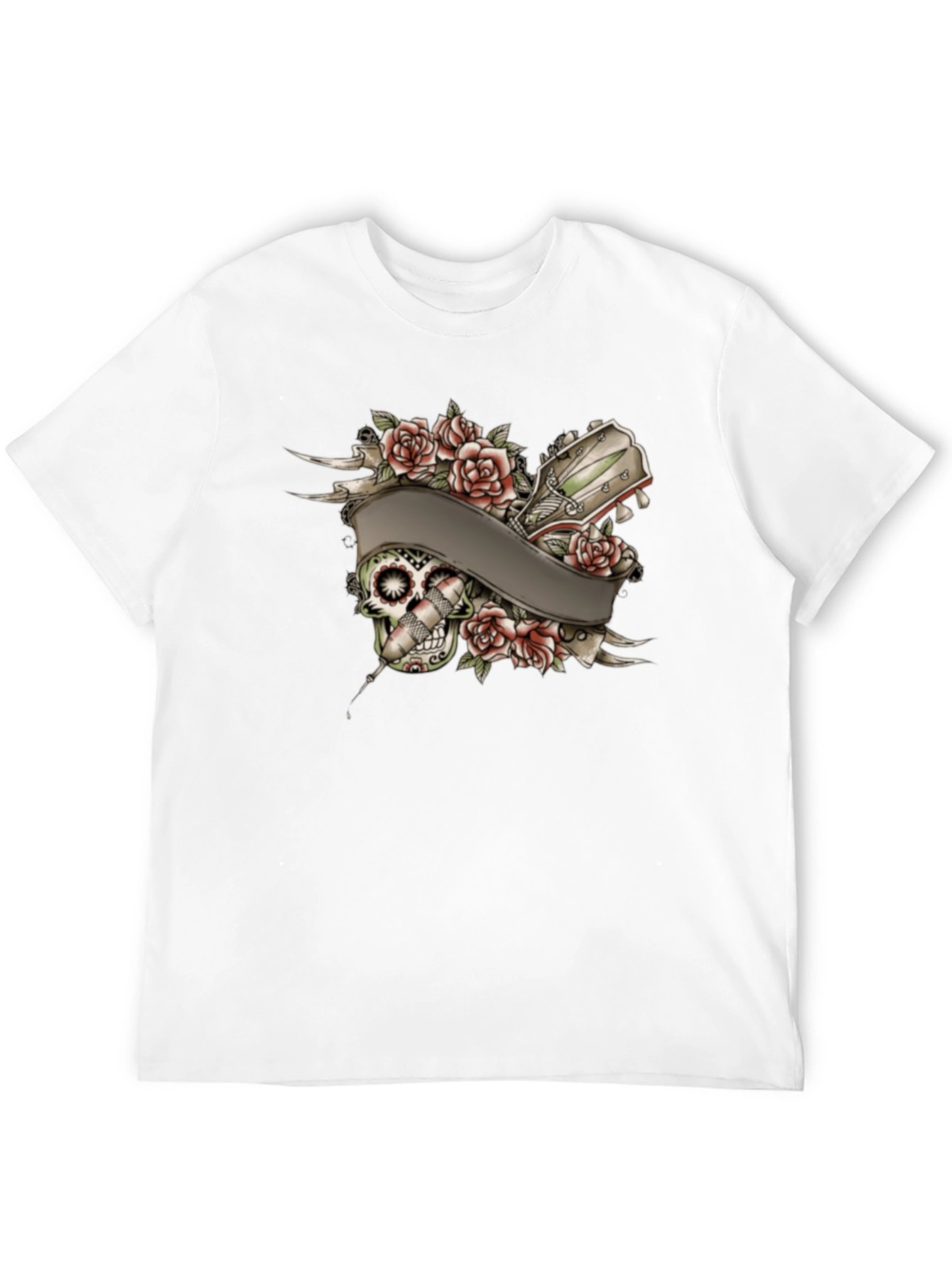 Skull Roses Tattoo Style Graphic Tee