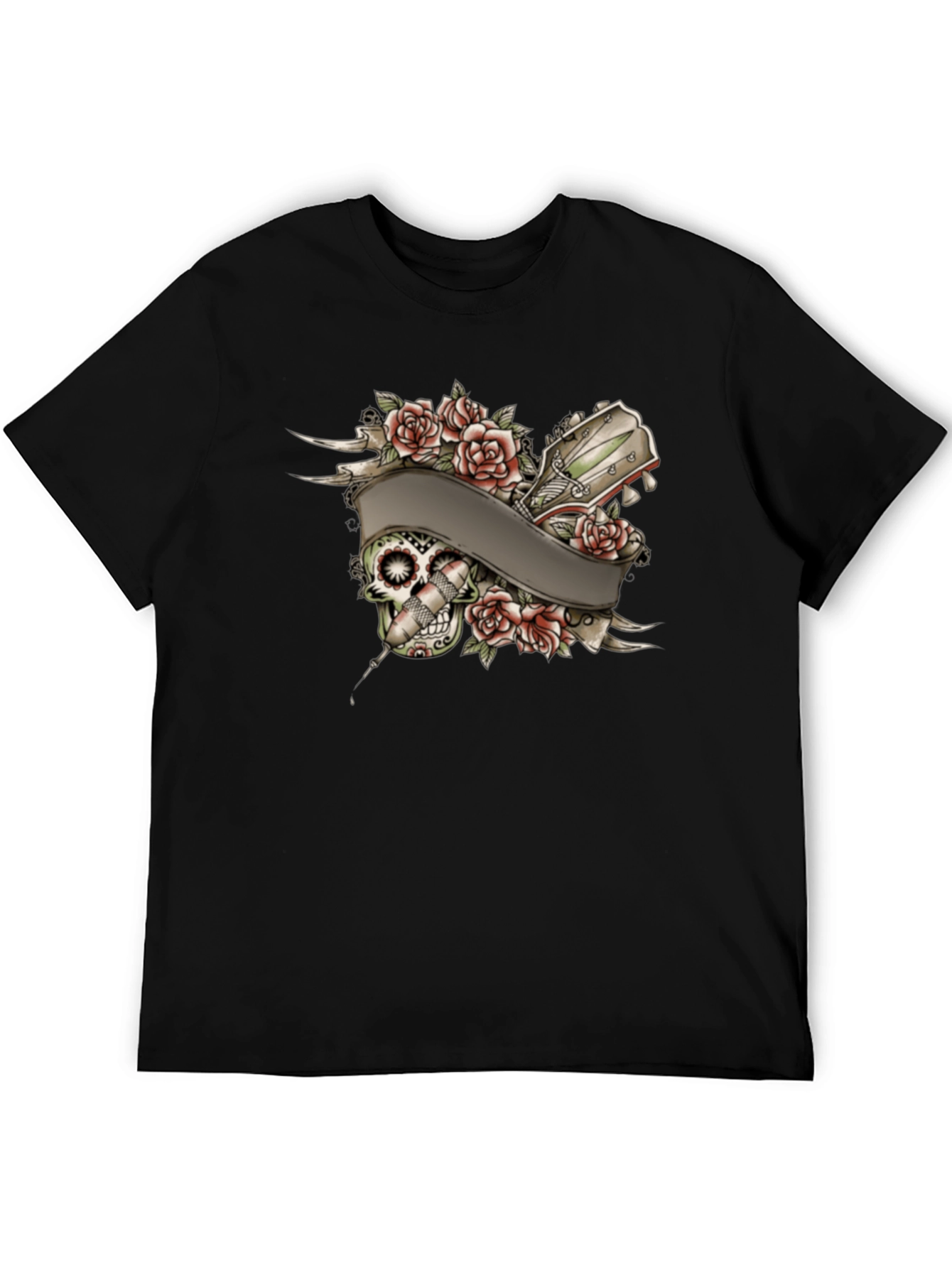 Skull Roses Tattoo Style Graphic Tee