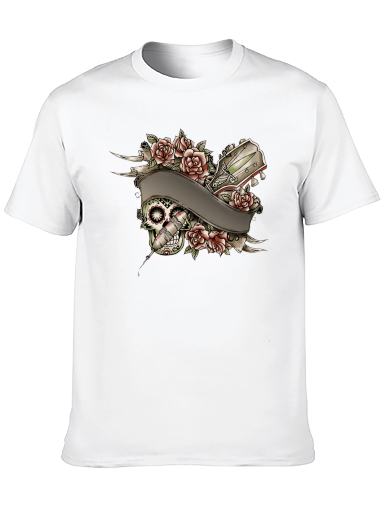 Skull Roses Tattoo Style Graphic Tee