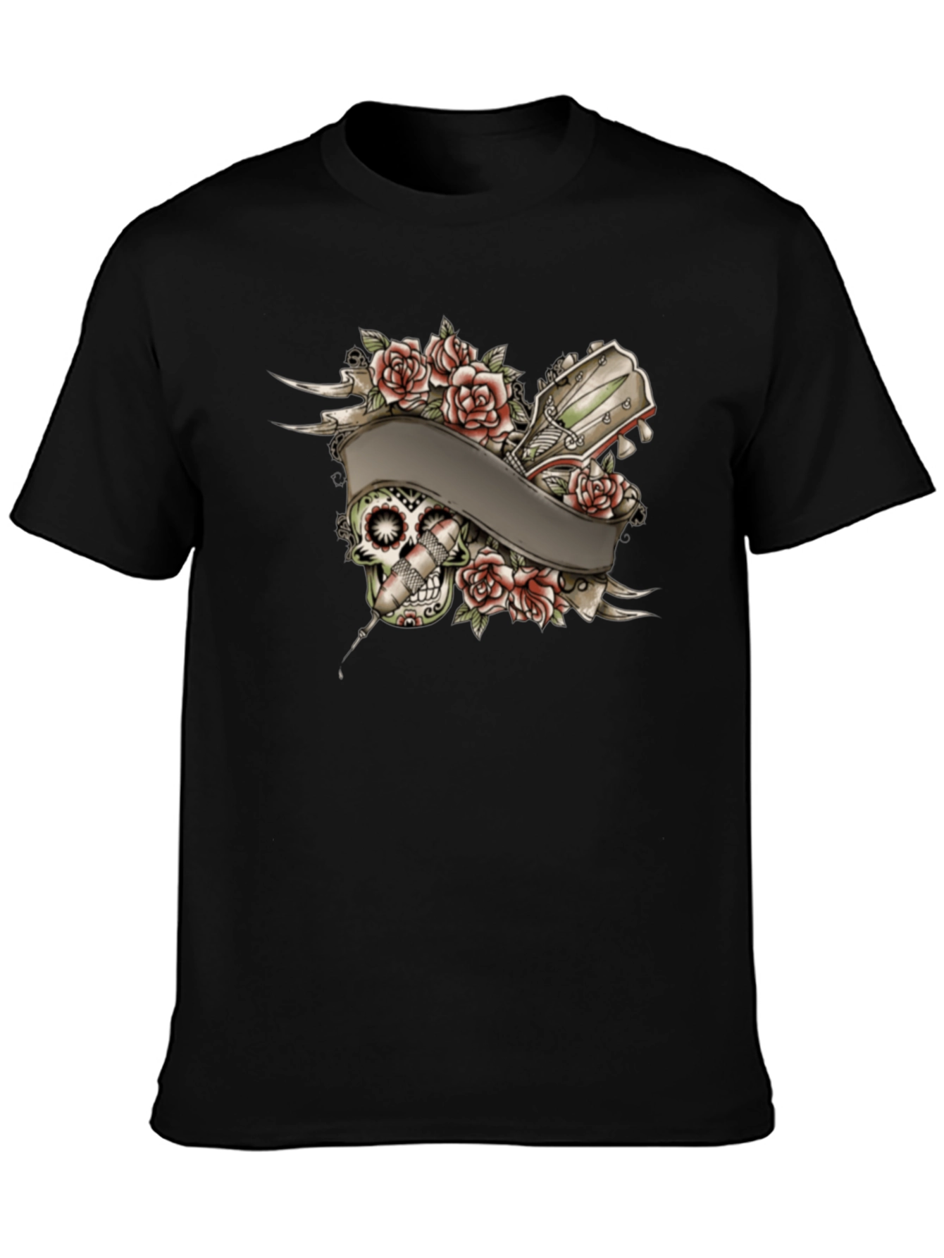 Skull Roses Tattoo Style Graphic Tee