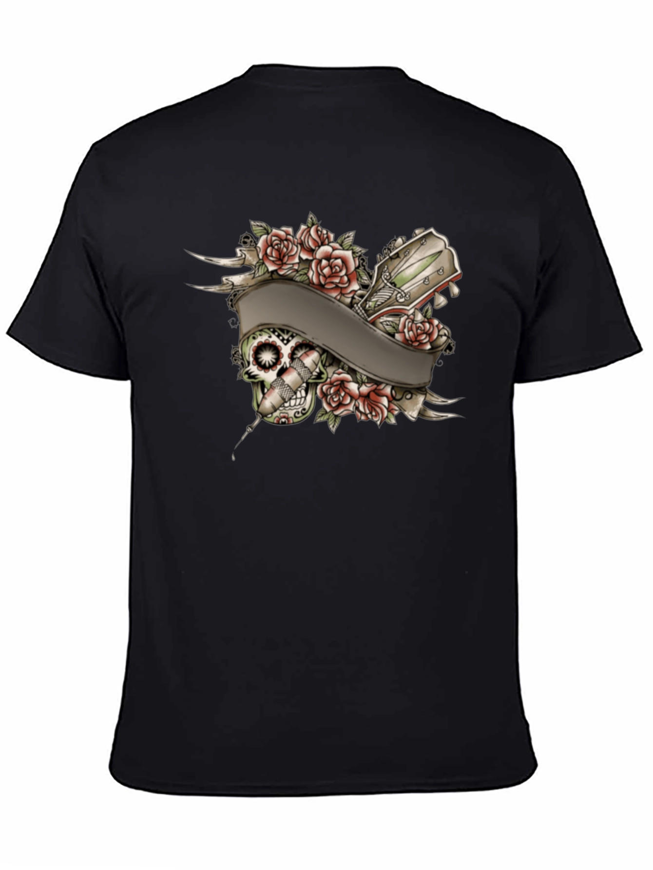 Skull Roses Tattoo Style Graphic Tee
