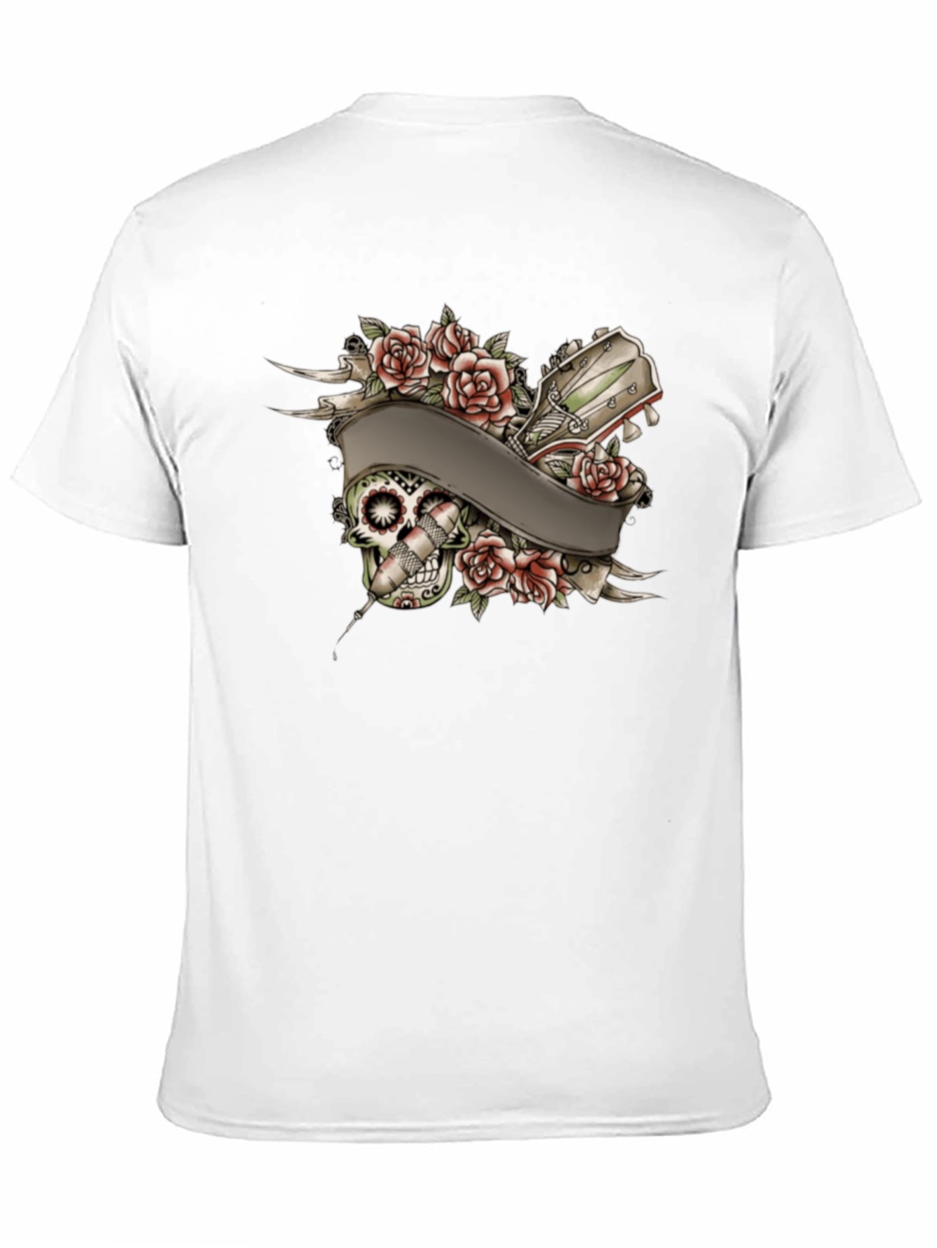 Skull Roses Tattoo Style Graphic Tee