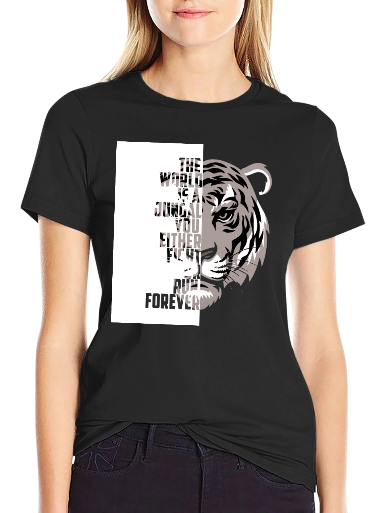 Tiger Graphic Print Crew Neck T-Shirt