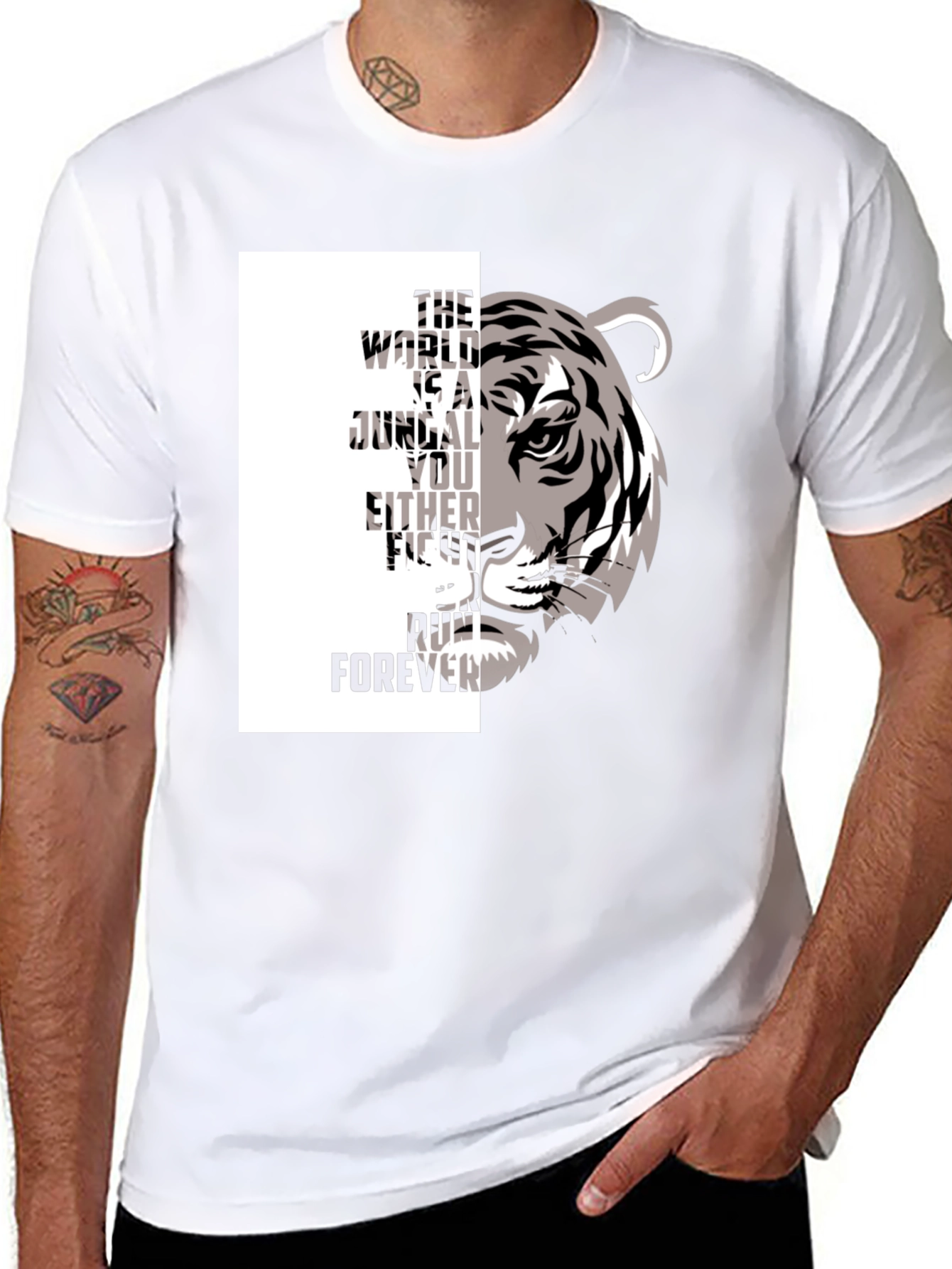 Tiger Graphic Print Crew Neck T-Shirt