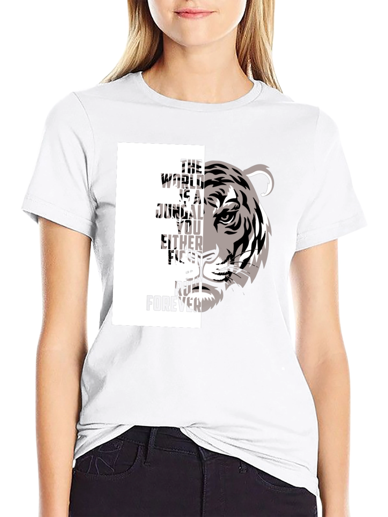 Tiger Graphic Print Crew Neck T-Shirt