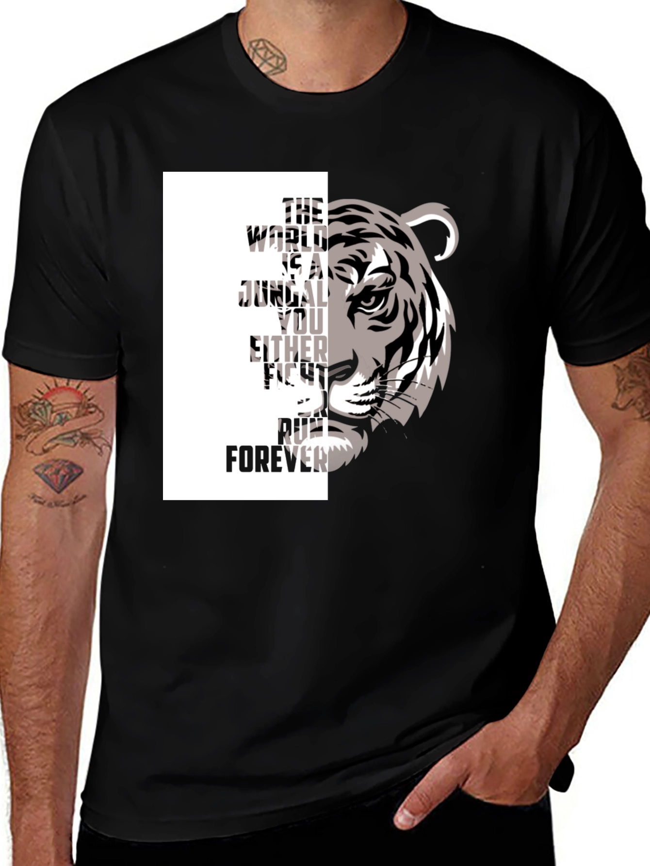 Tiger Graphic Print Crew Neck T-Shirt