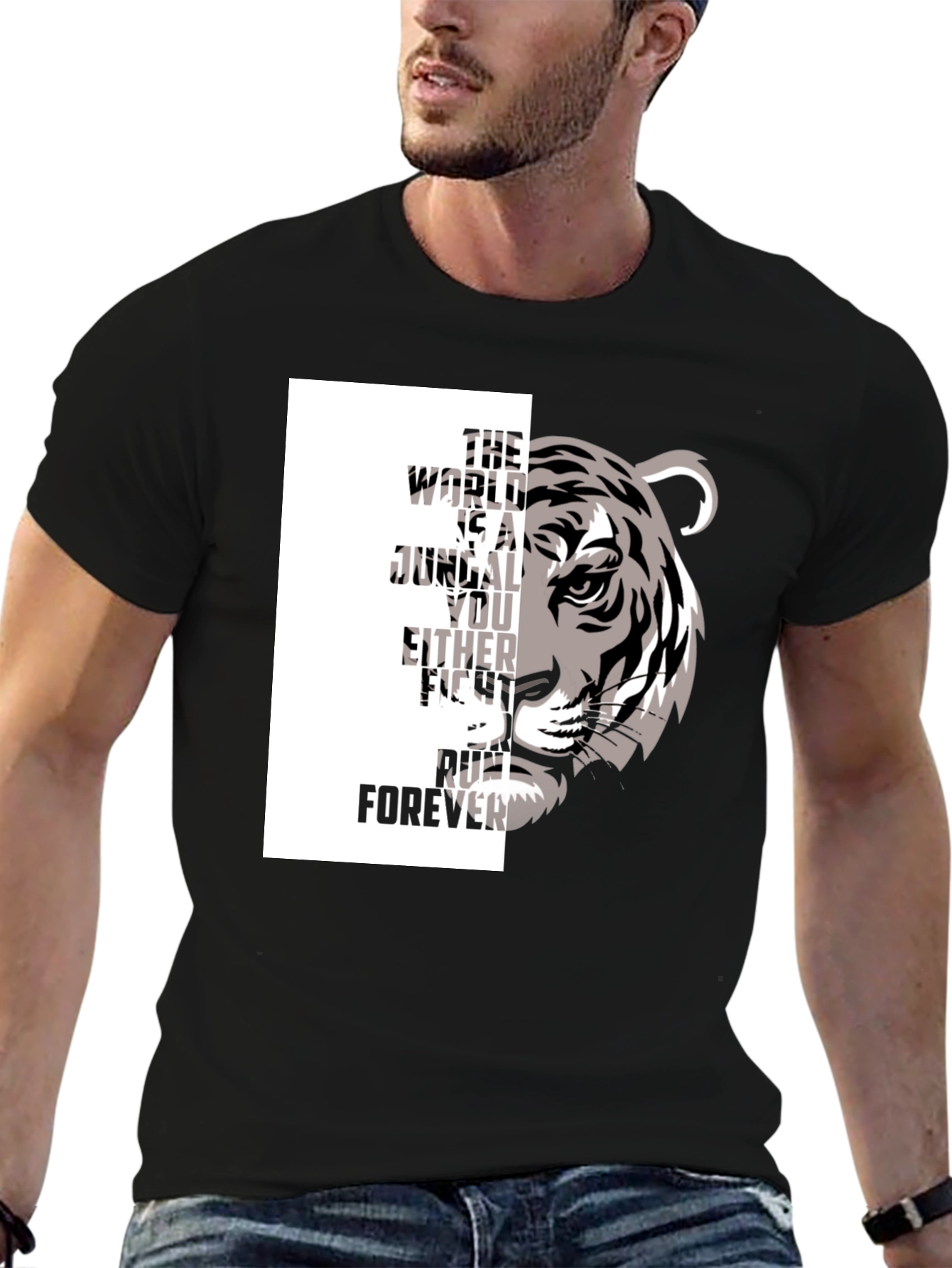 Tiger Graphic Print Crew Neck T-Shirt