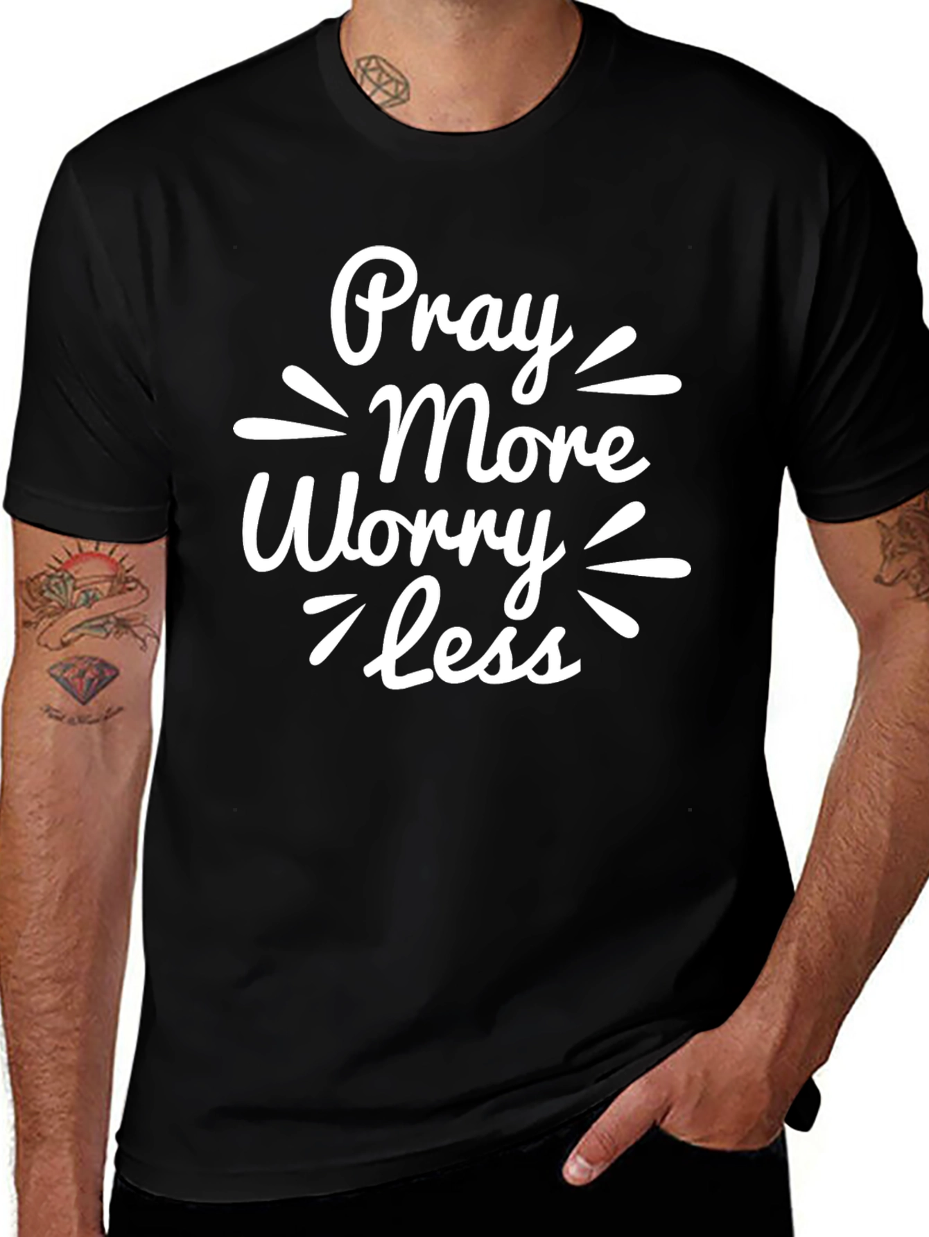 Pray More Worry Less Black Graphic Tee