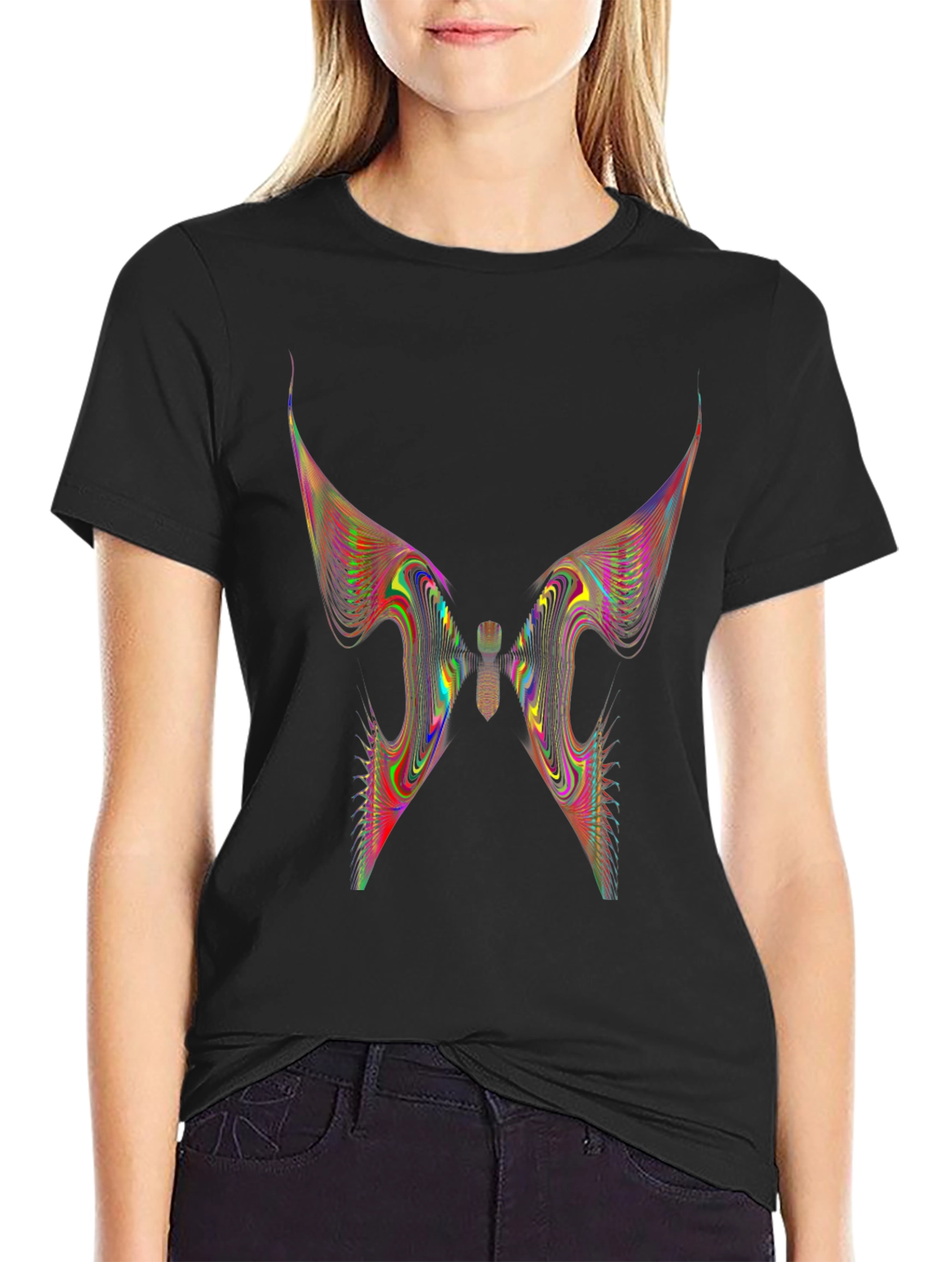 Abstract Butterfly Wing Graphic Black T-Shirt