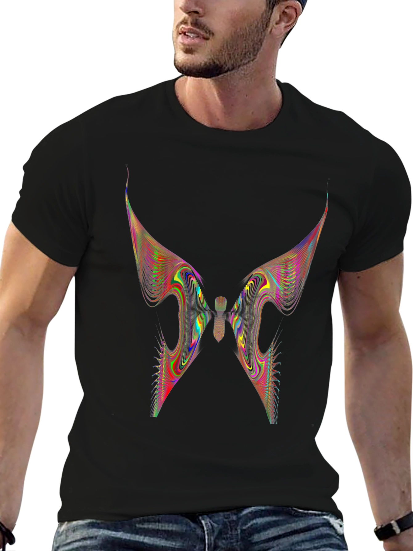 Abstract Butterfly Wing Graphic Black T-Shirt
