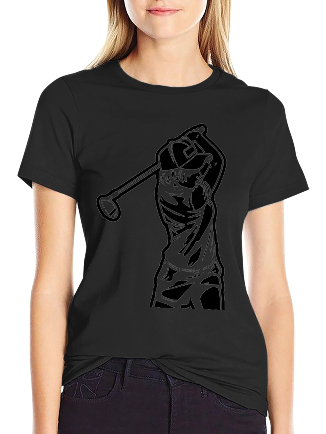 Golfer Silhouette Graphic Tee - Black Cotton