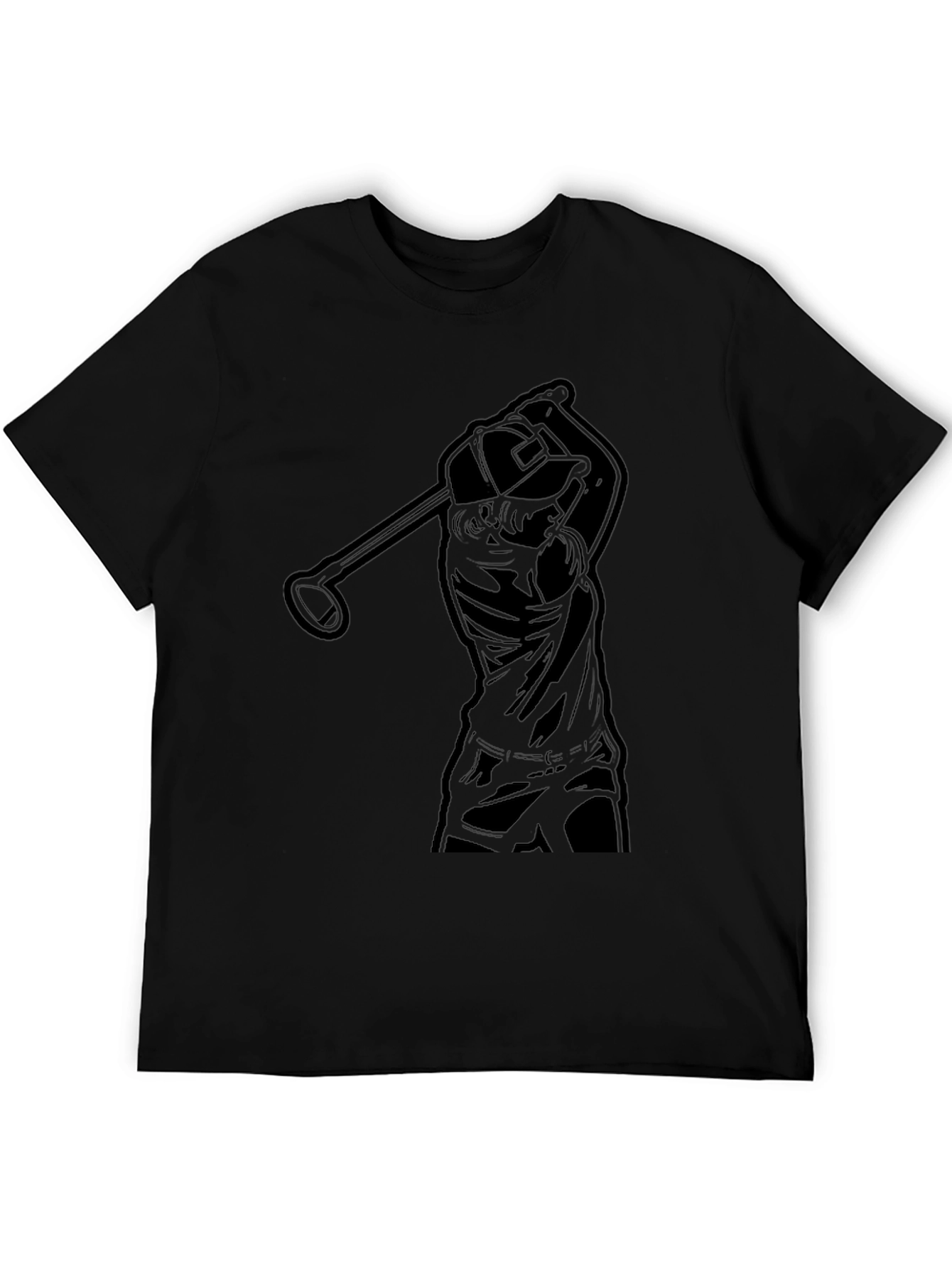Golfer Silhouette Graphic Tee - Black Cotton
