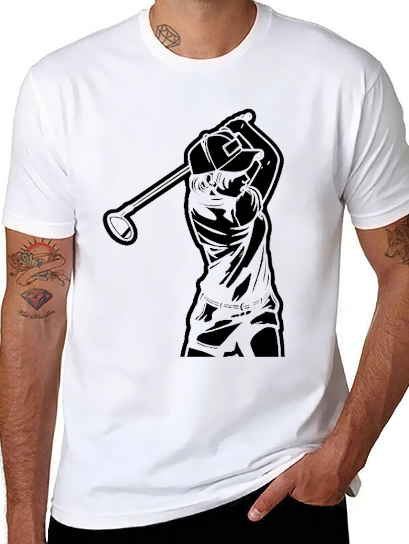 Golfer Silhouette Graphic Tee - Black Cotton