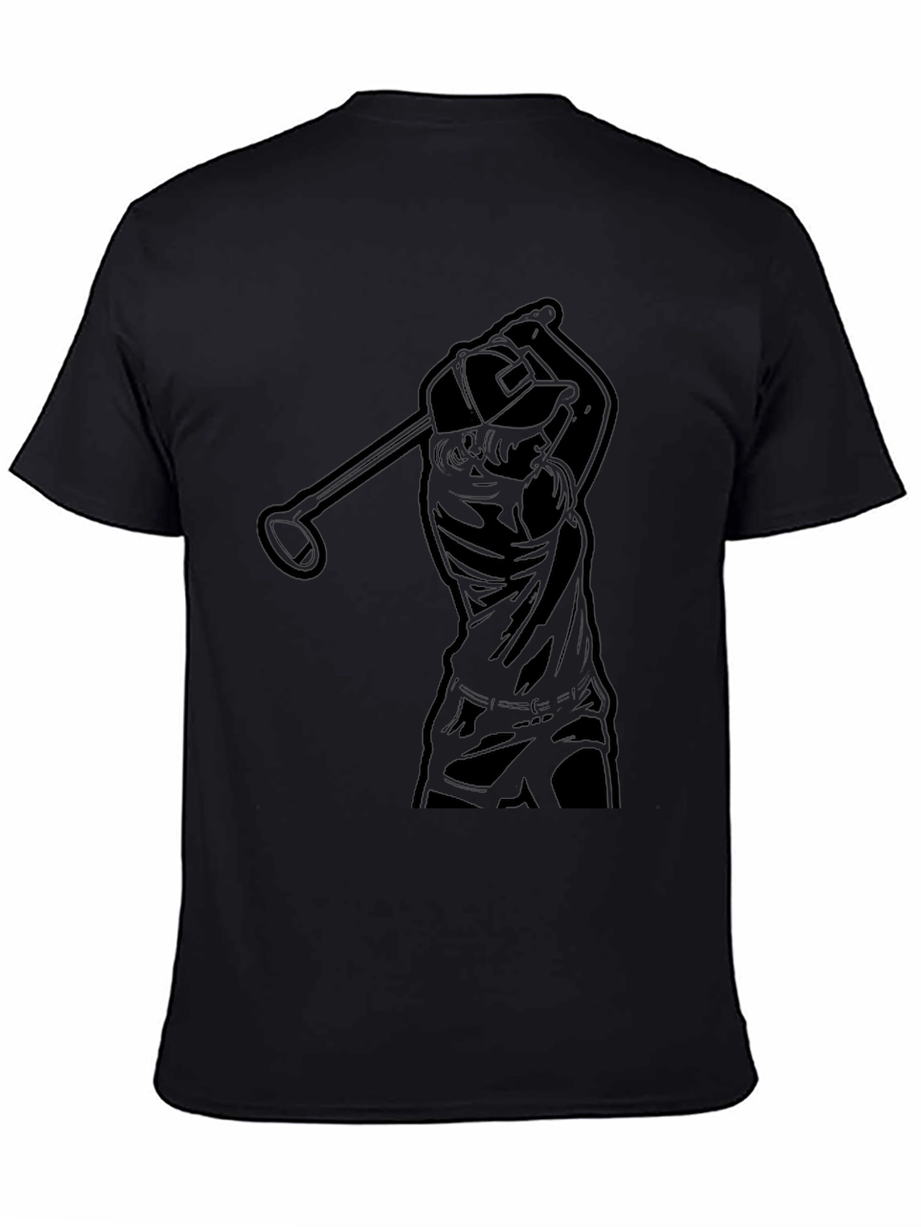 Golfer Silhouette Graphic Tee - Black Cotton