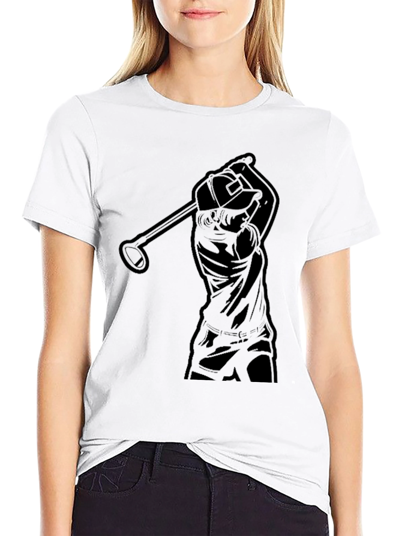 Golfer Silhouette Graphic Tee - Black Cotton