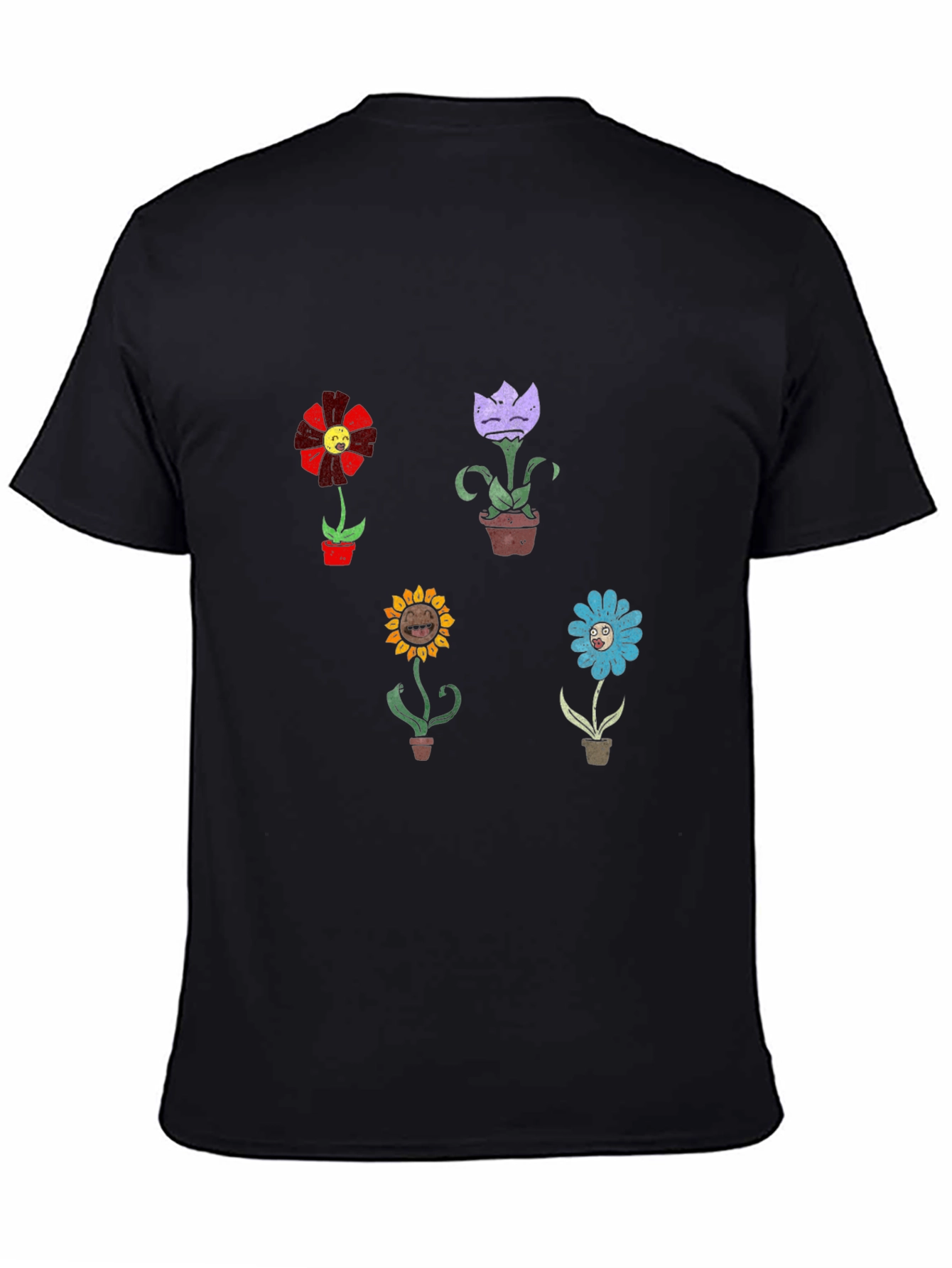Cartoon Flower Graphic Print Black T-Shirt
