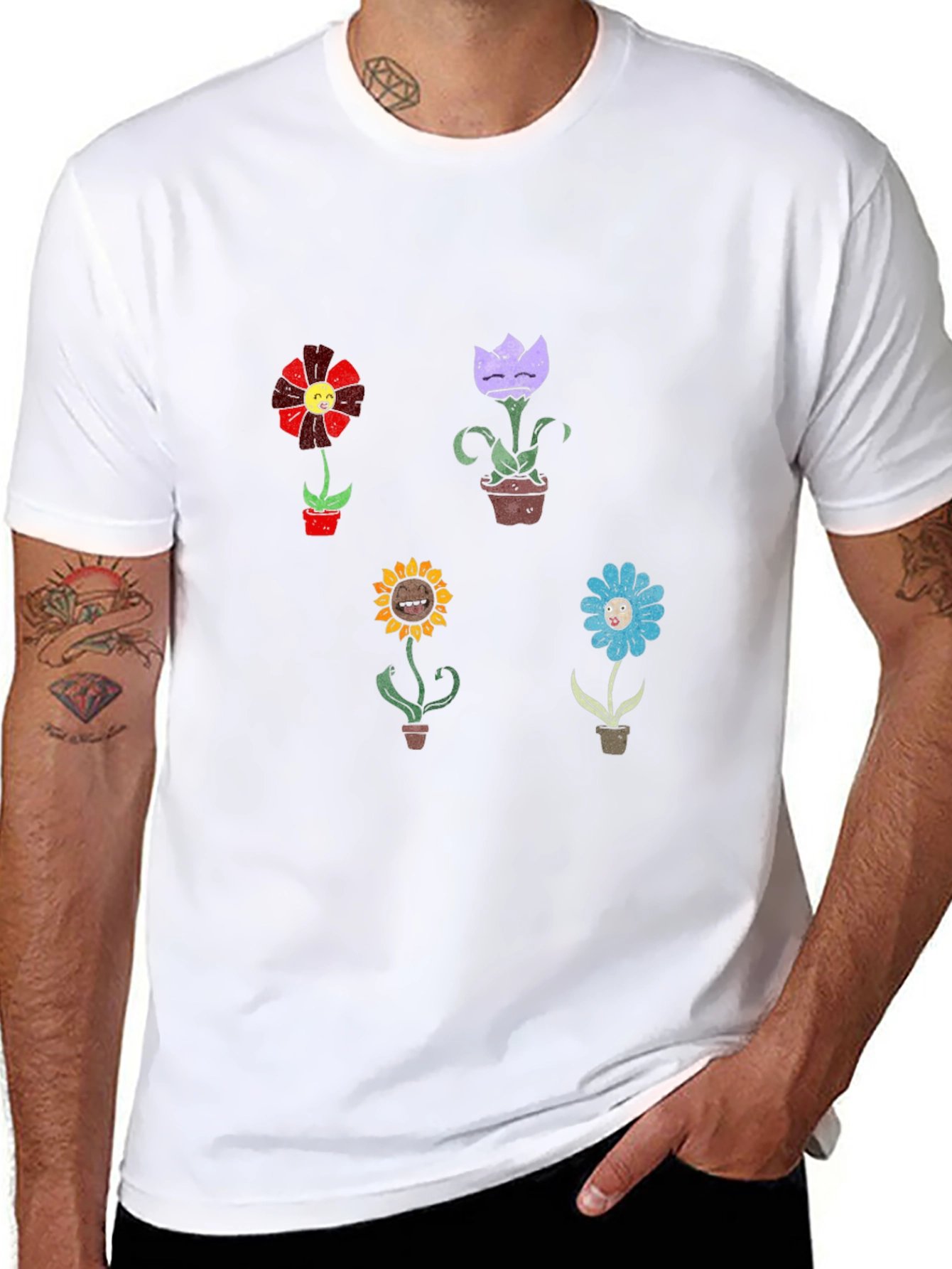 Cartoon Flower Graphic Print Black T-Shirt
