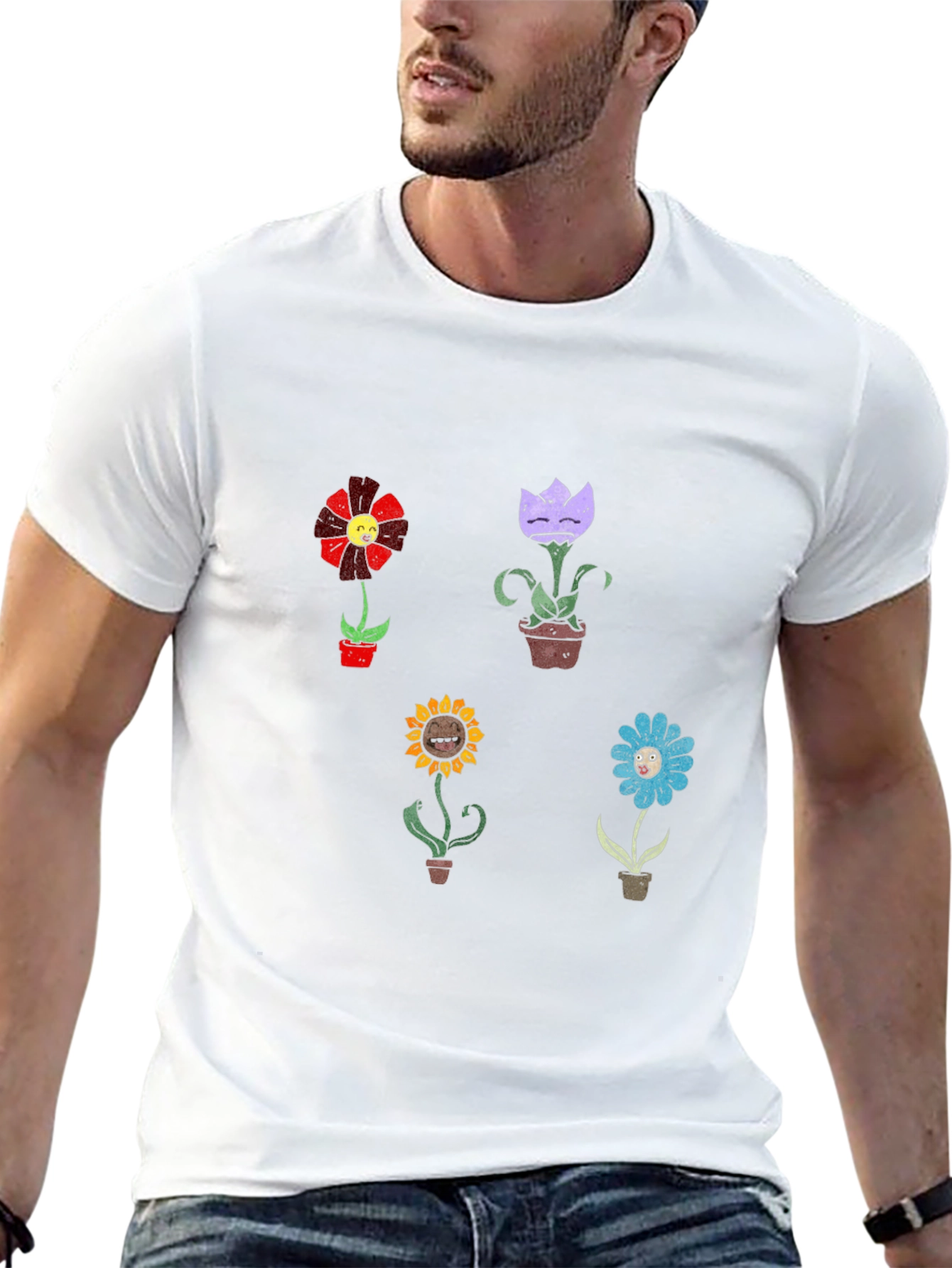 Cartoon Flower Graphic Print Black T-Shirt