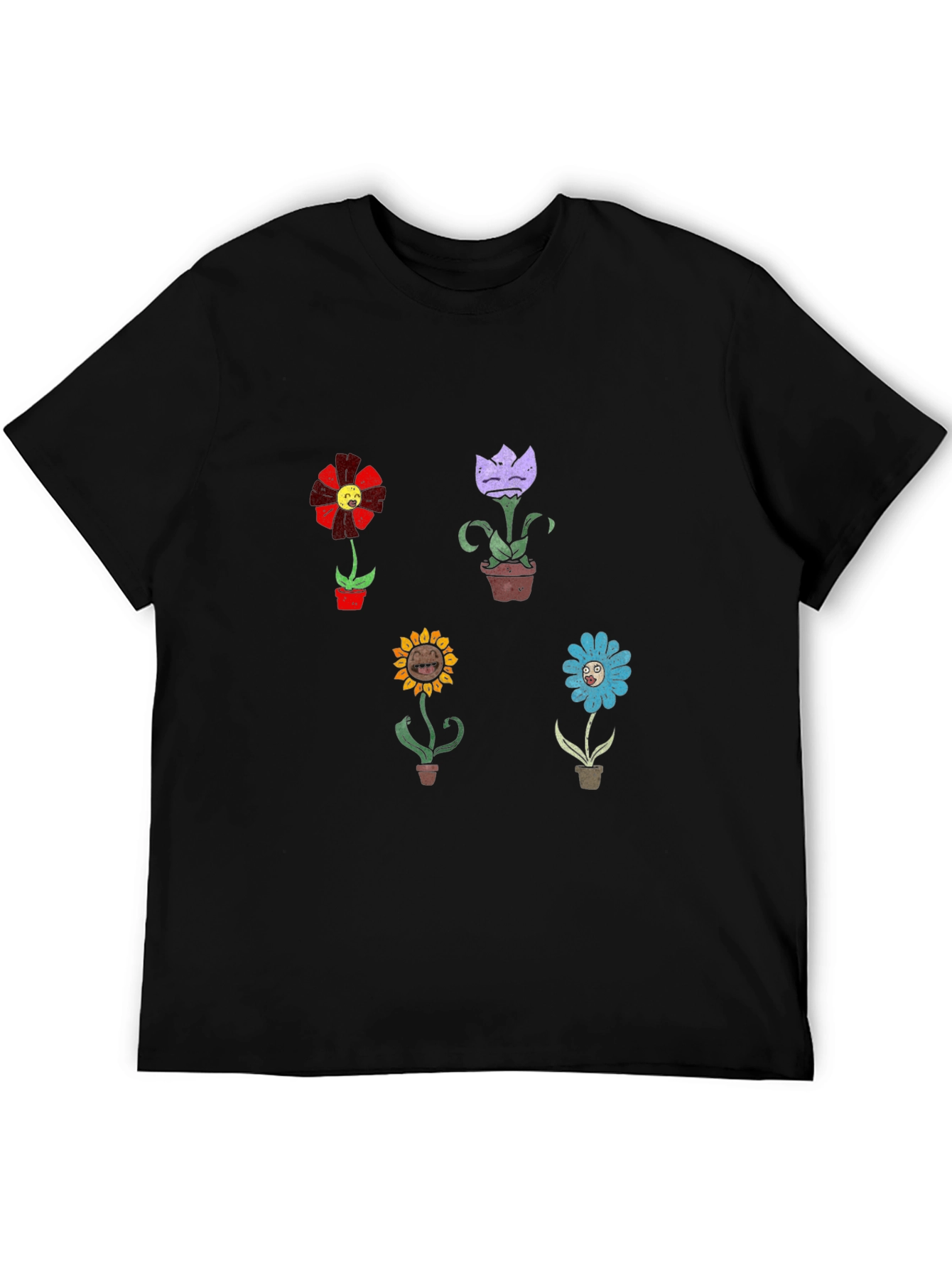 Cartoon Flower Graphic Print Black T-Shirt