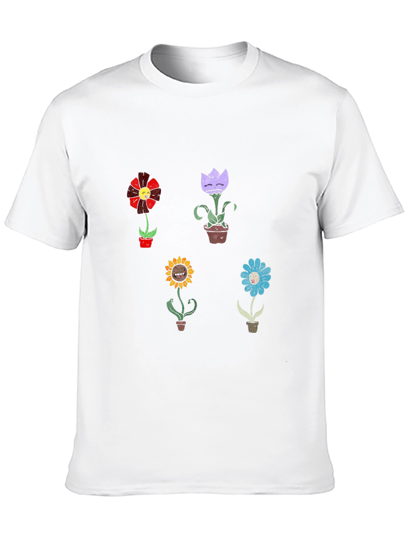 Cartoon Flower Graphic Print Black T-Shirt
