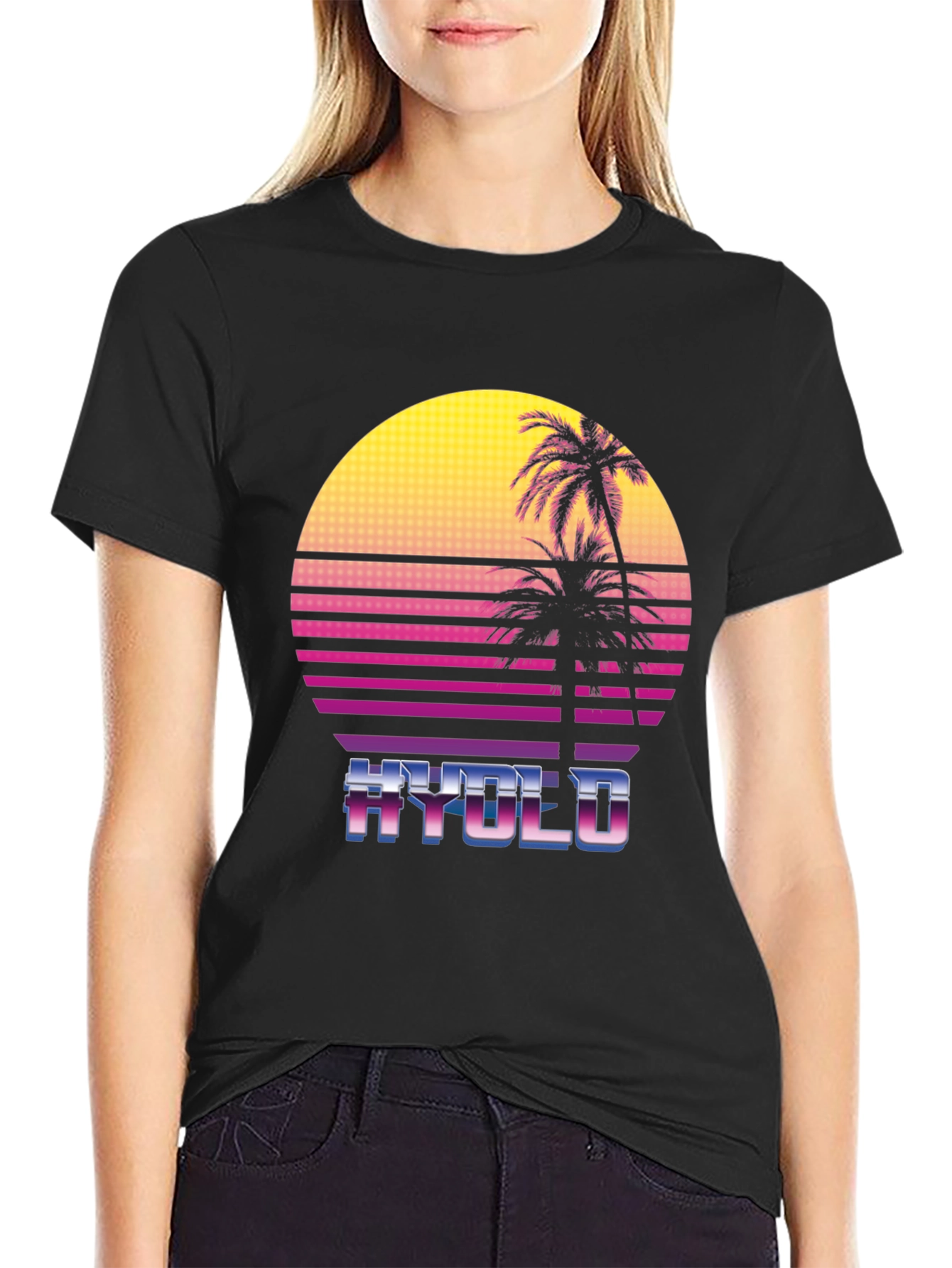 Retro Wave T-Shirt - HYOLO Palm Sunset Design