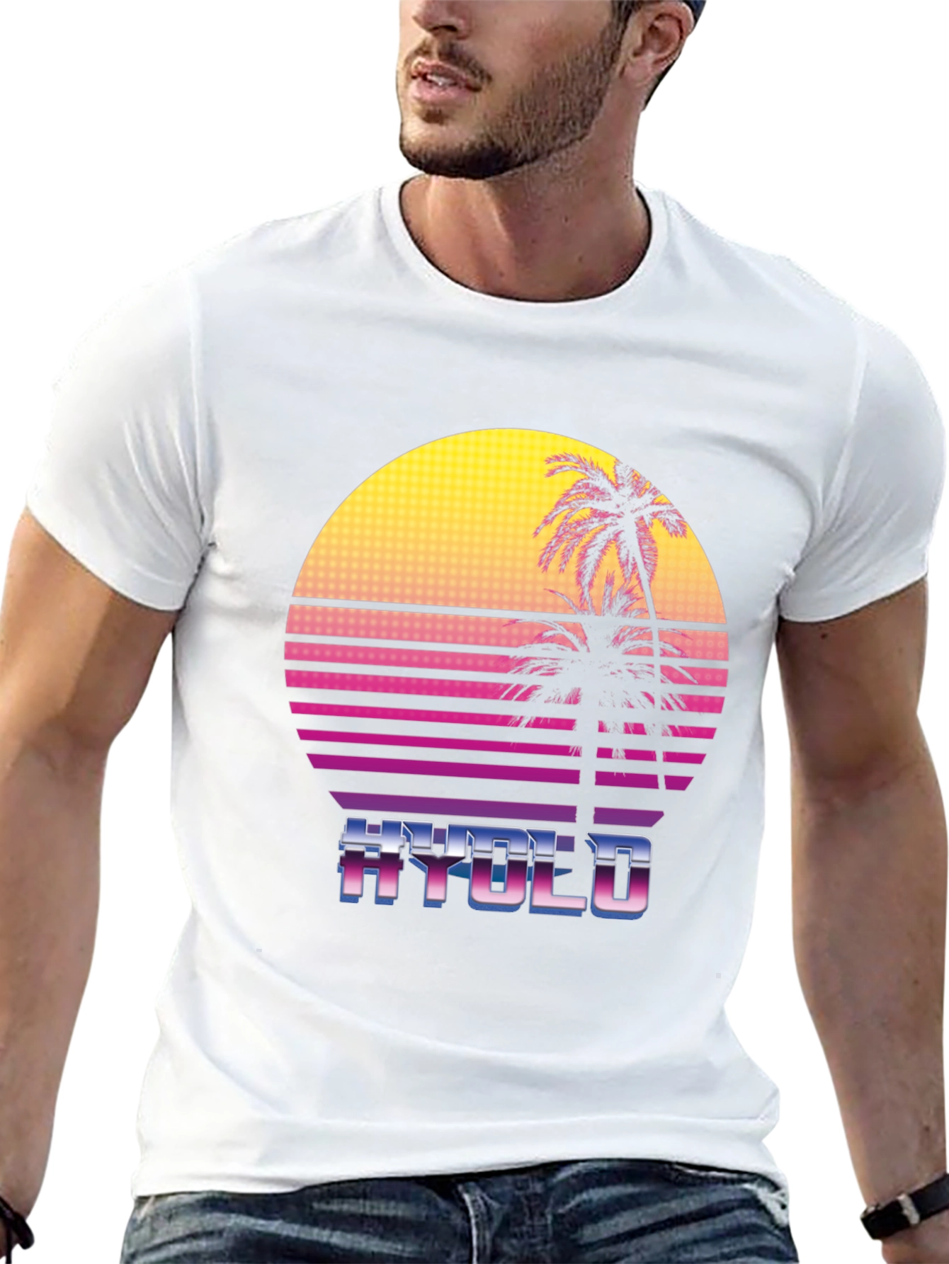 Retro Wave T-Shirt - HYOLO Palm Sunset Design