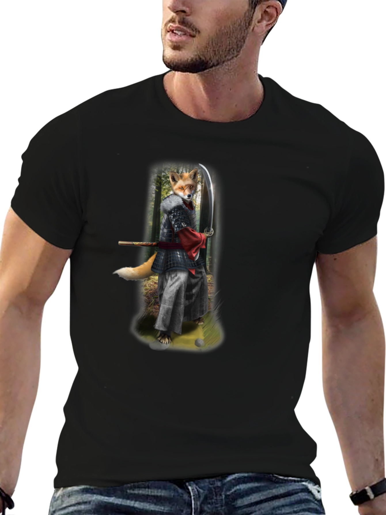 Samurai Fox Graphic Tee - Mens Black T-Shirt