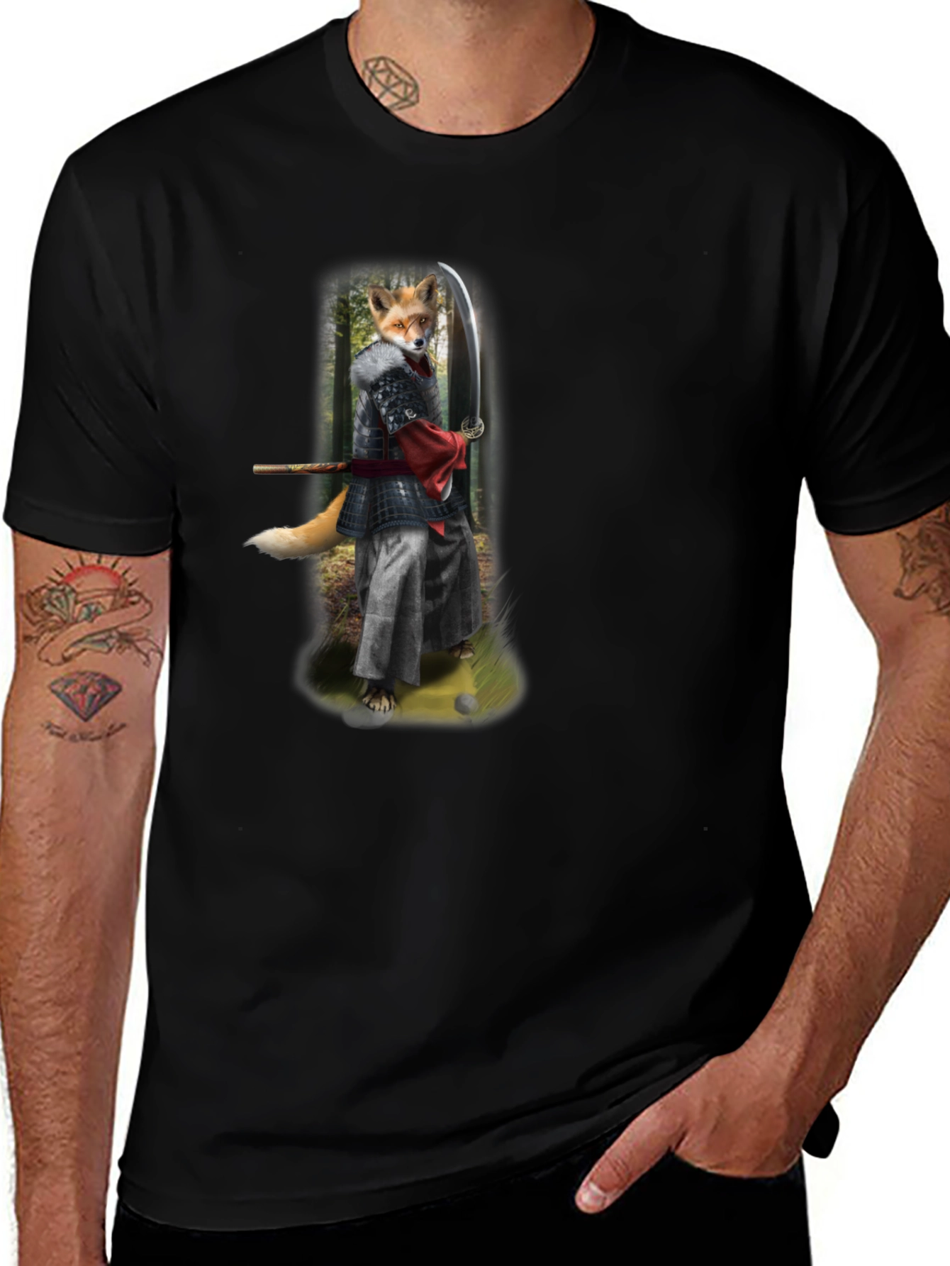 Samurai Fox Graphic Tee - Mens Black T-Shirt
