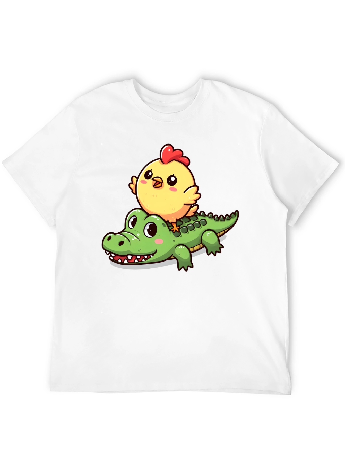 Cute Cartoon Animal T-Shirt: Chicken Riding Alligator