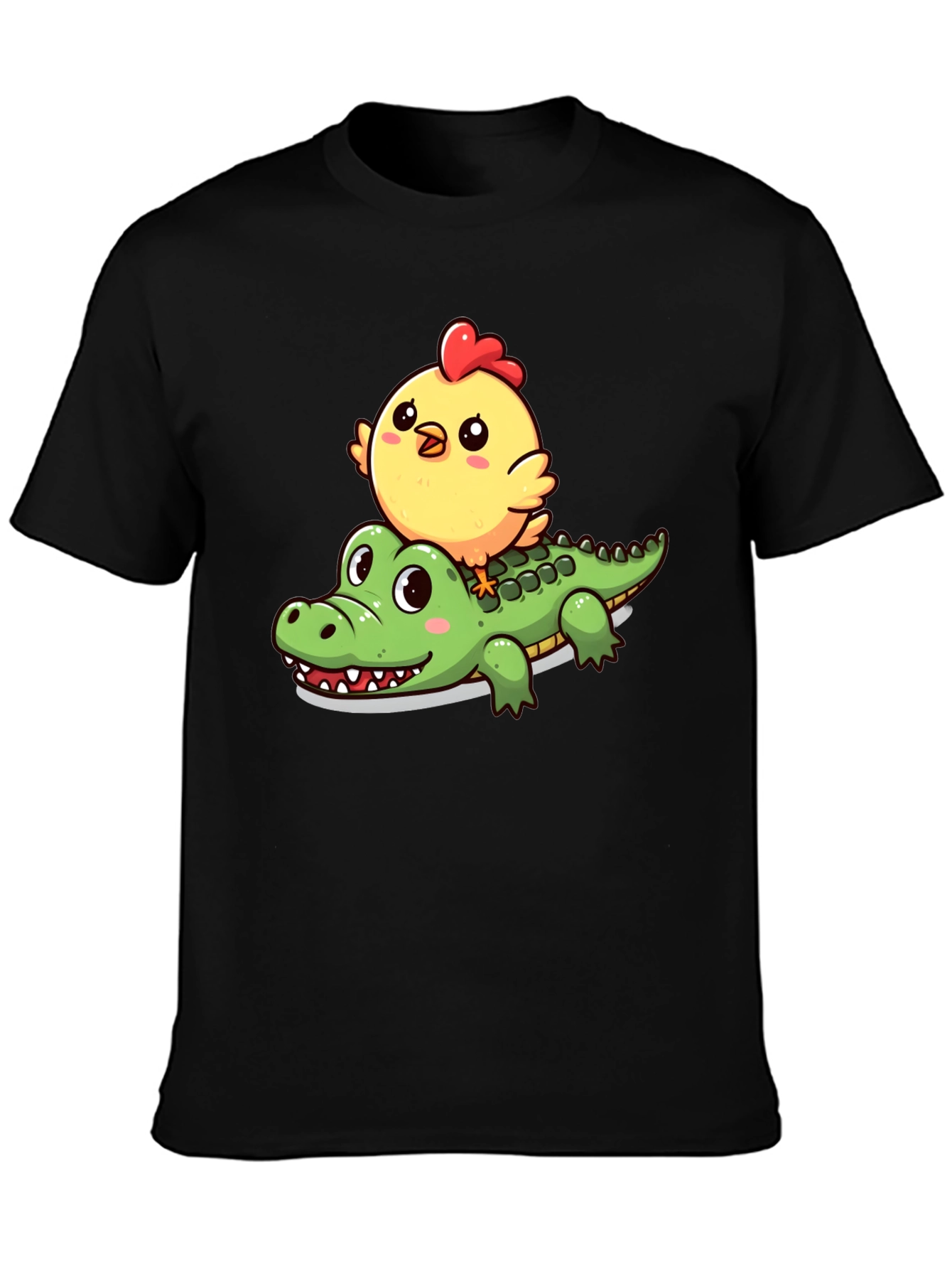 Cute Cartoon Animal T-Shirt: Chicken Riding Alligator
