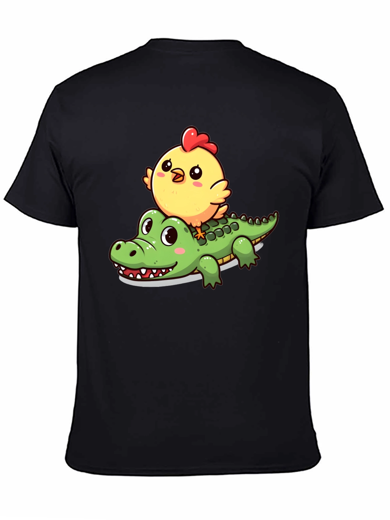 Cute Cartoon Animal T-Shirt: Chicken Riding Alligator