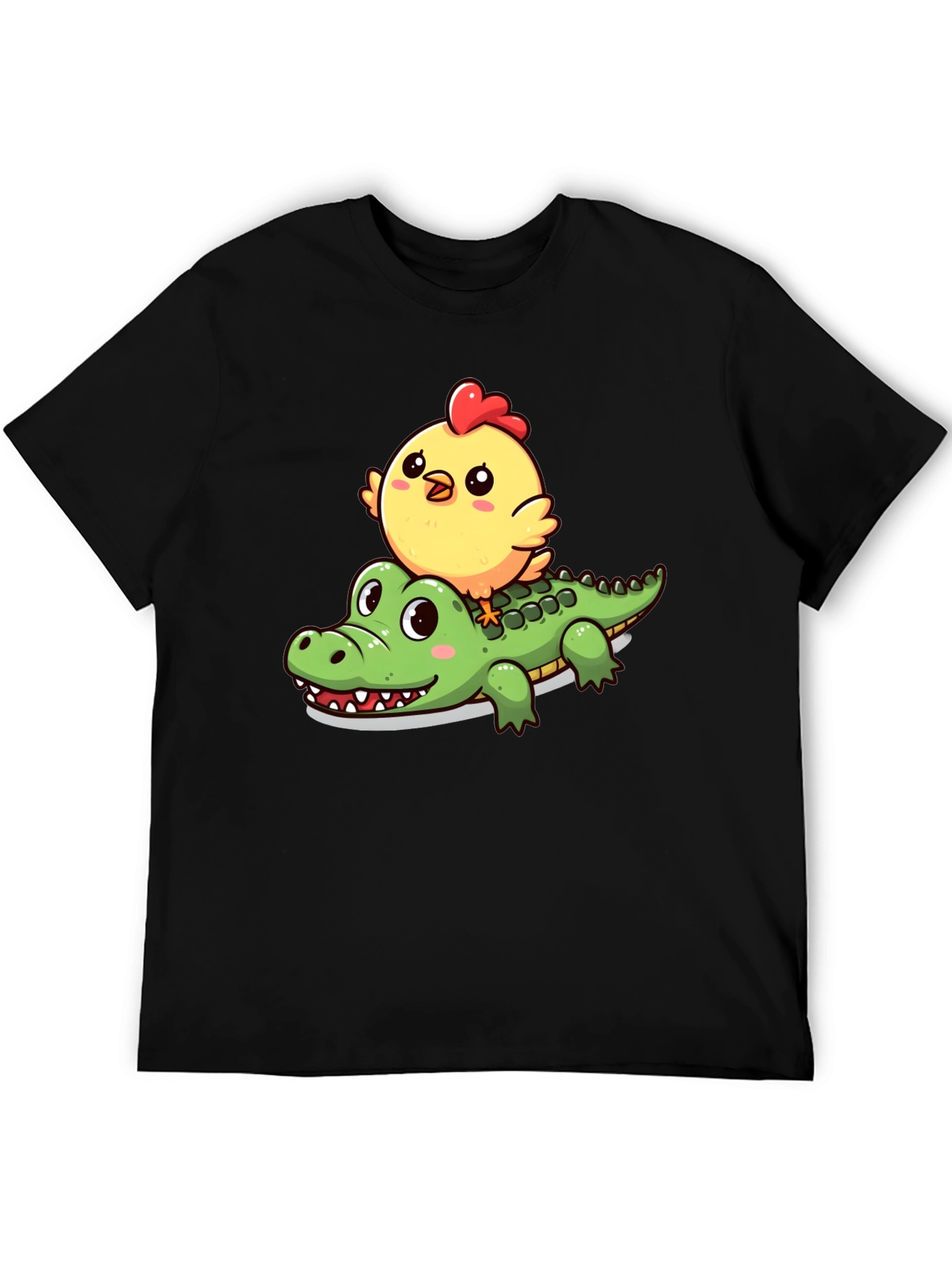 Cute Cartoon Animal T-Shirt: Chicken Riding Alligator