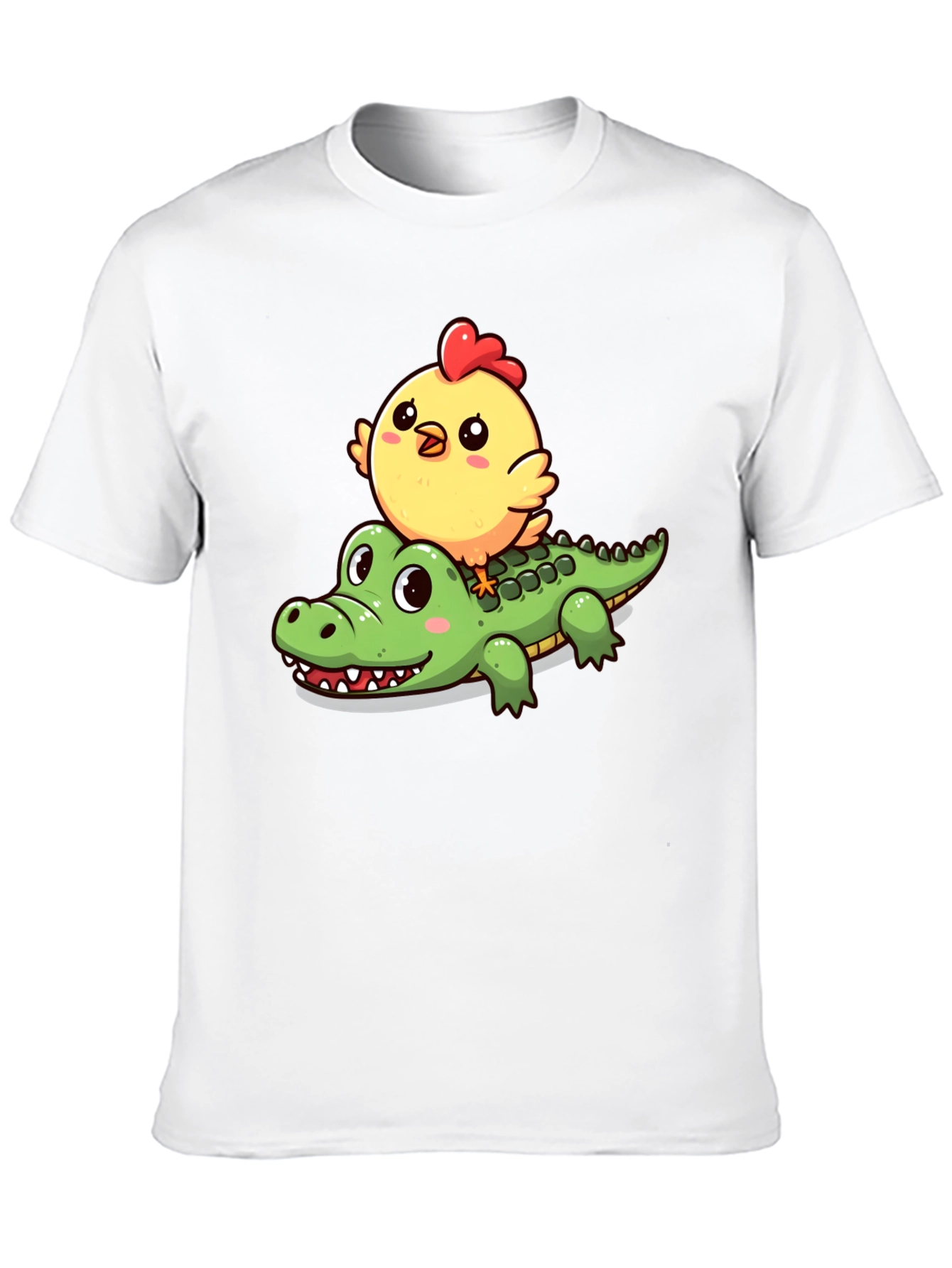 Cute Cartoon Animal T-Shirt: Chicken Riding Alligator