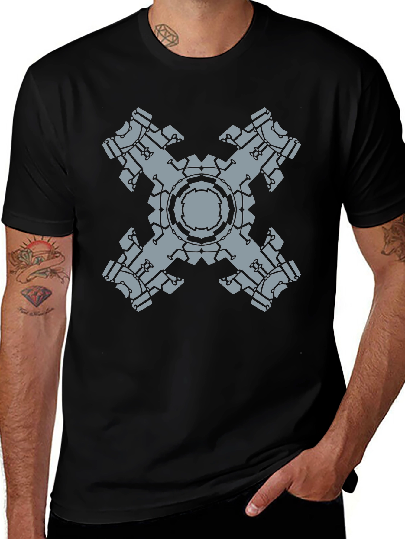 Tech Cross Graphic Tee - Black Cotton Blend