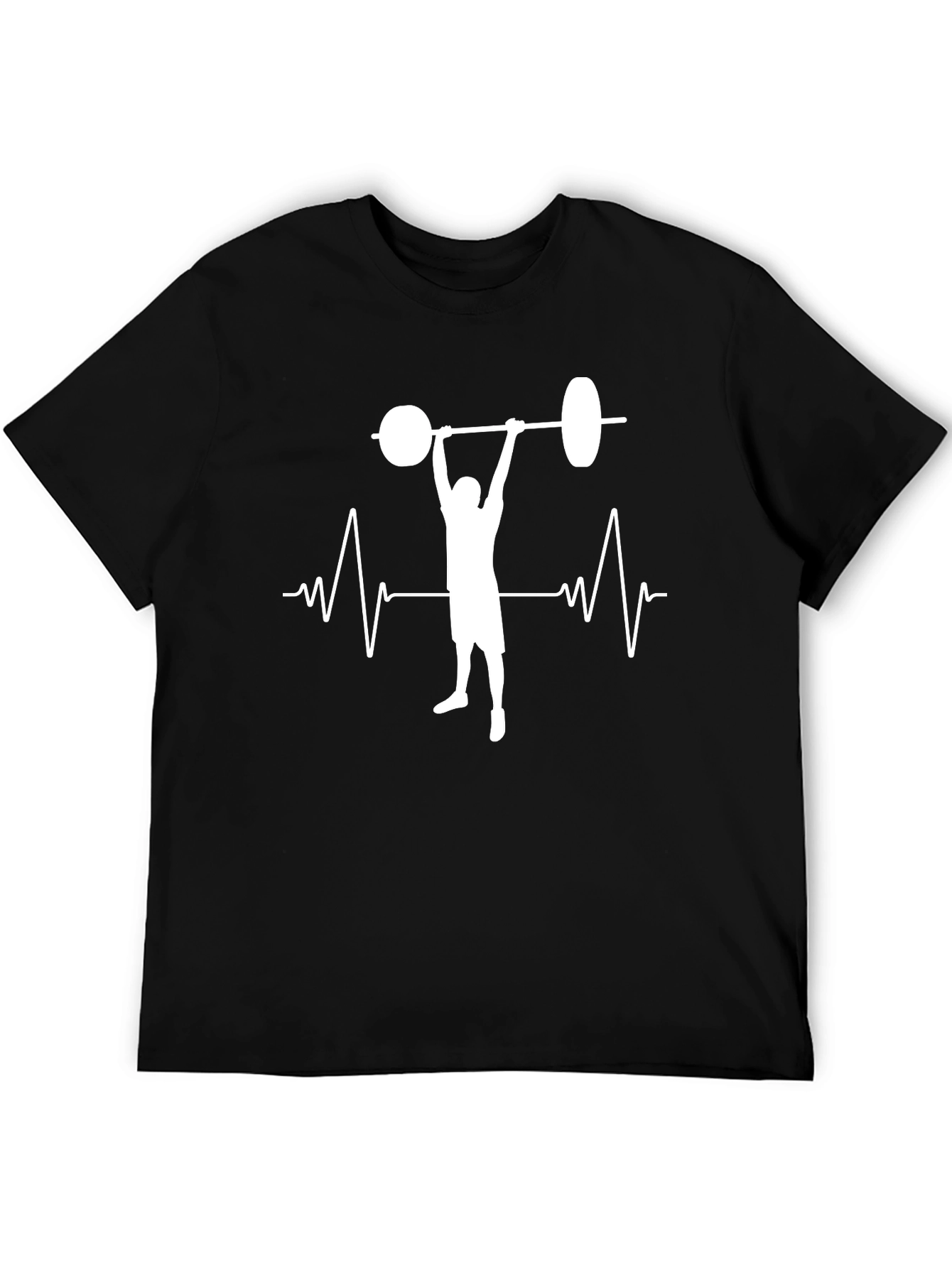 Weightlifter Heartbeat Graphic Tee - Black Cotton Gym Shirt