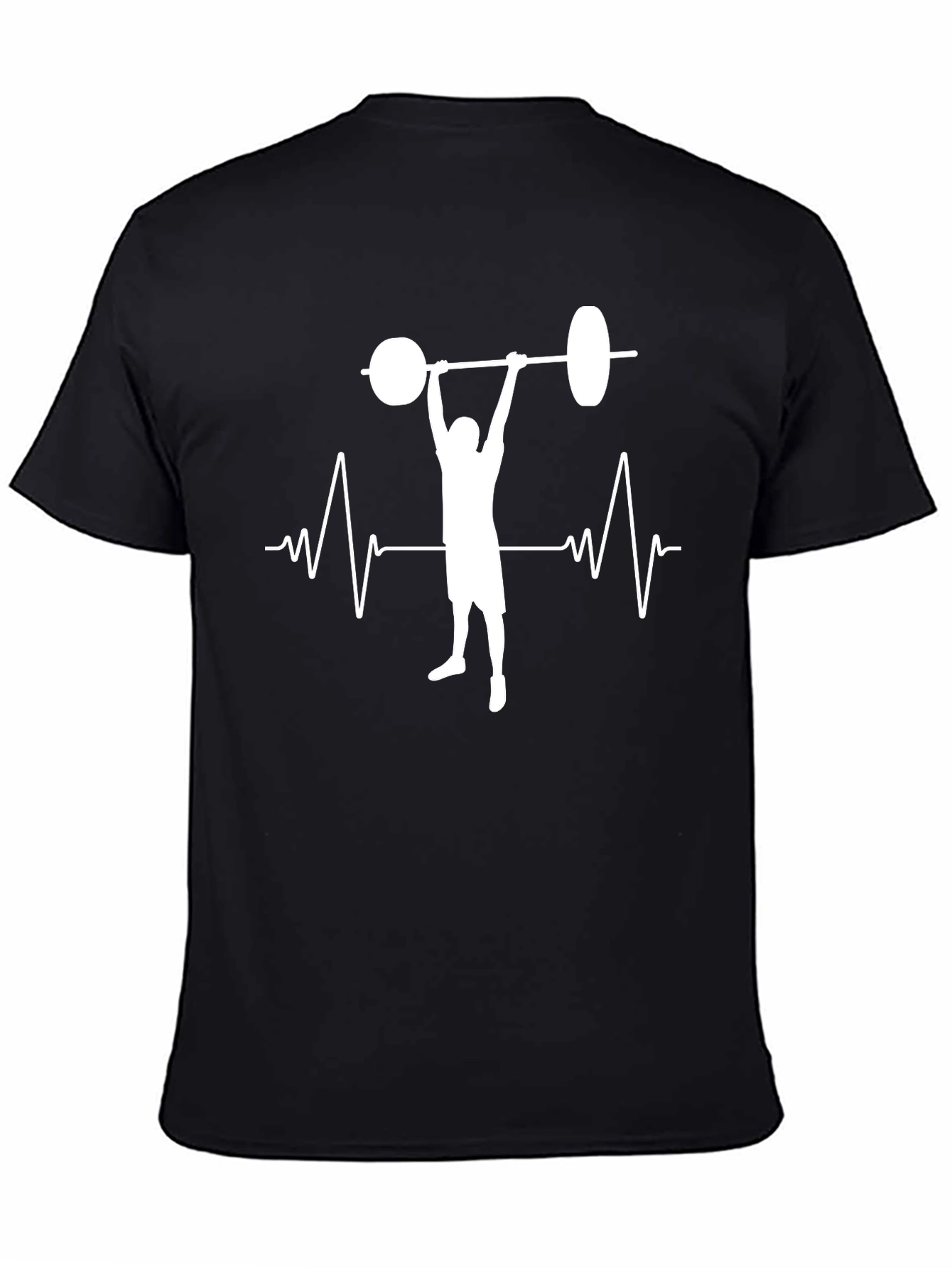 Weightlifter Heartbeat Graphic Tee - Black Cotton Gym Shirt