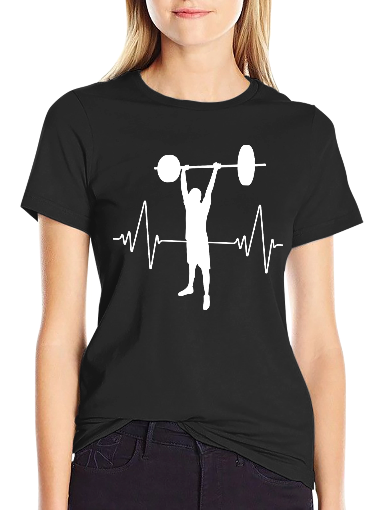 Weightlifter Heartbeat Graphic Tee - Black Cotton Gym Shirt