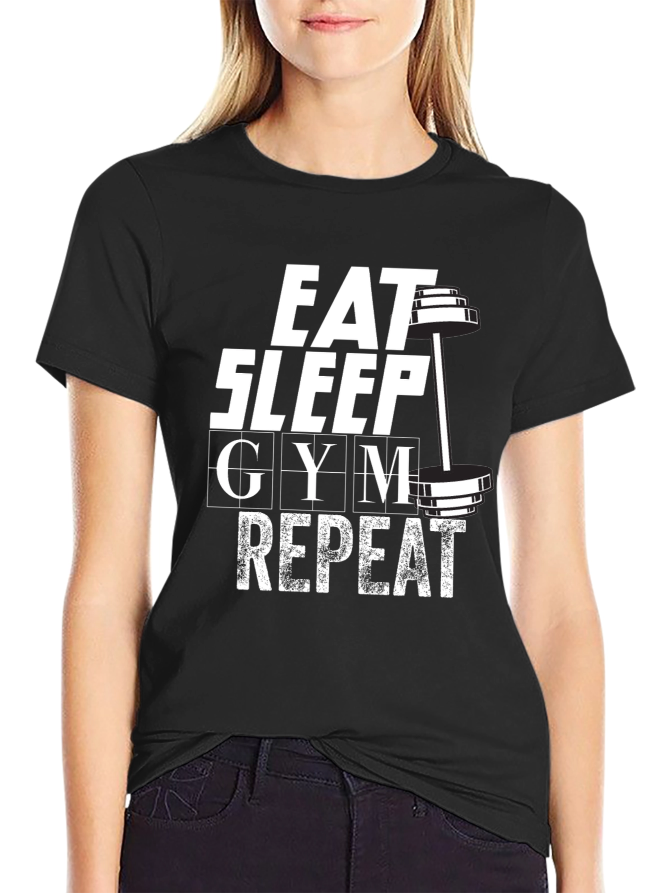 Eat Sleep Gym Repeat Graphic T-Shirt - Black