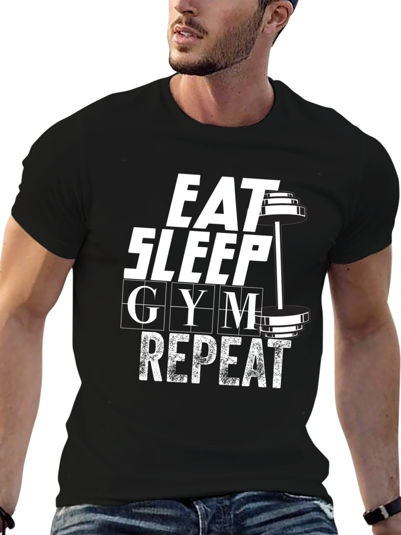 Eat Sleep Gym Repeat Graphic T-Shirt - Black