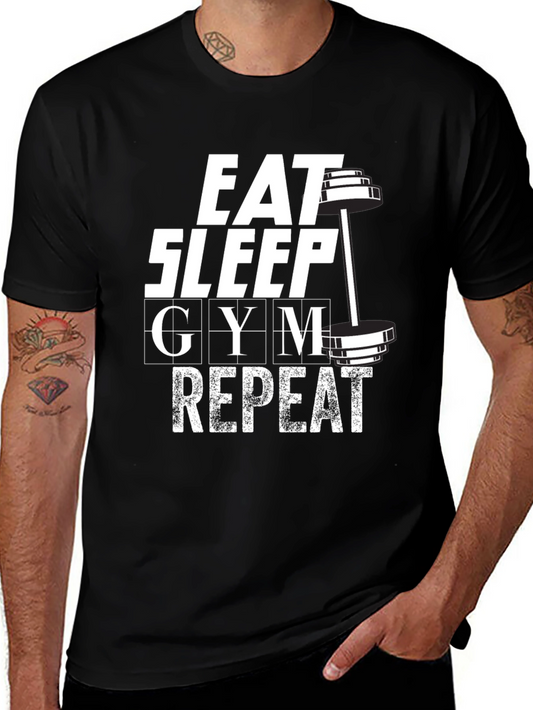 Eat Sleep Gym Repeat Graphic T-Shirt - Black