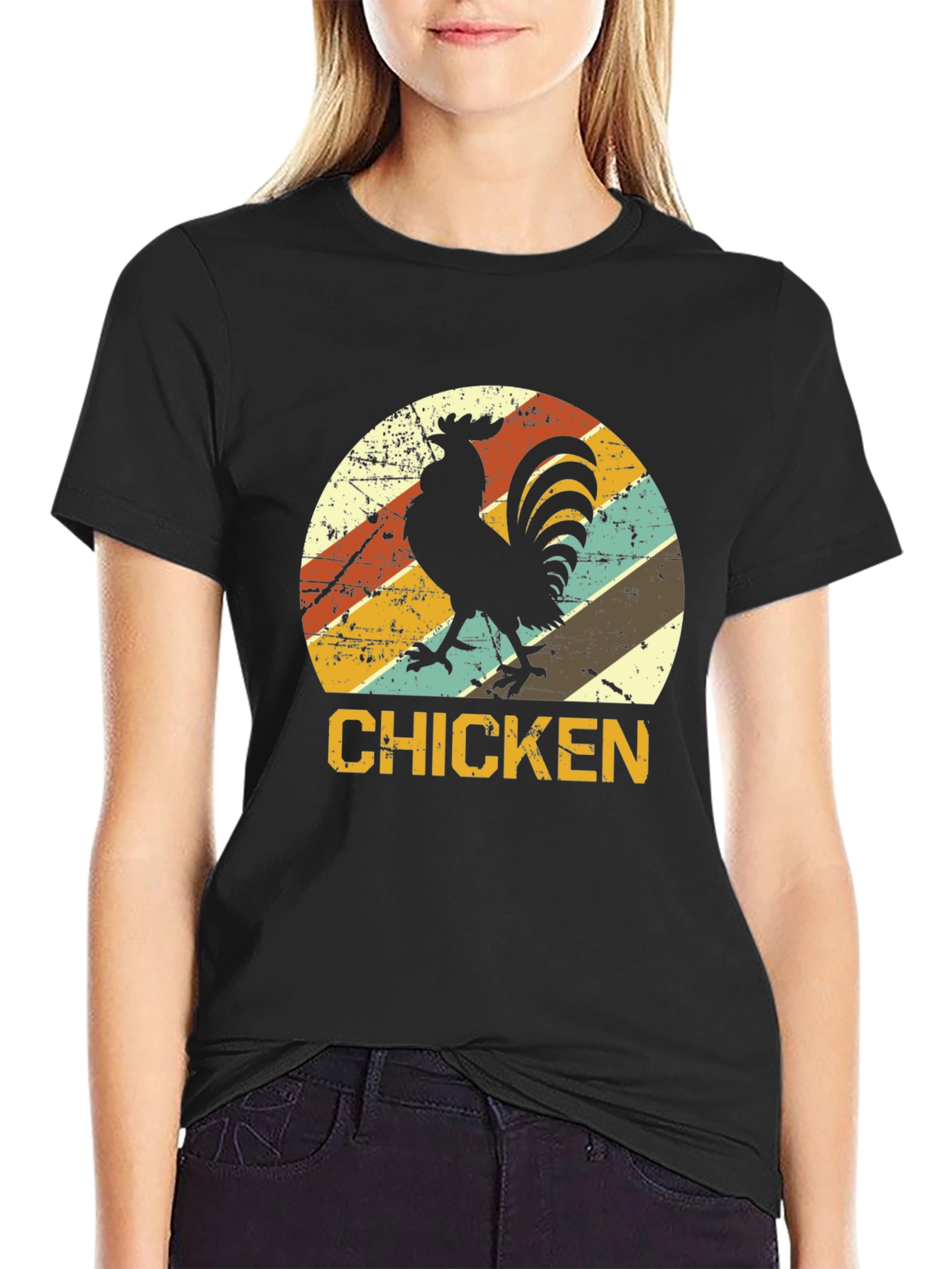 Retro Chicken Graphic T-Shirt - Black