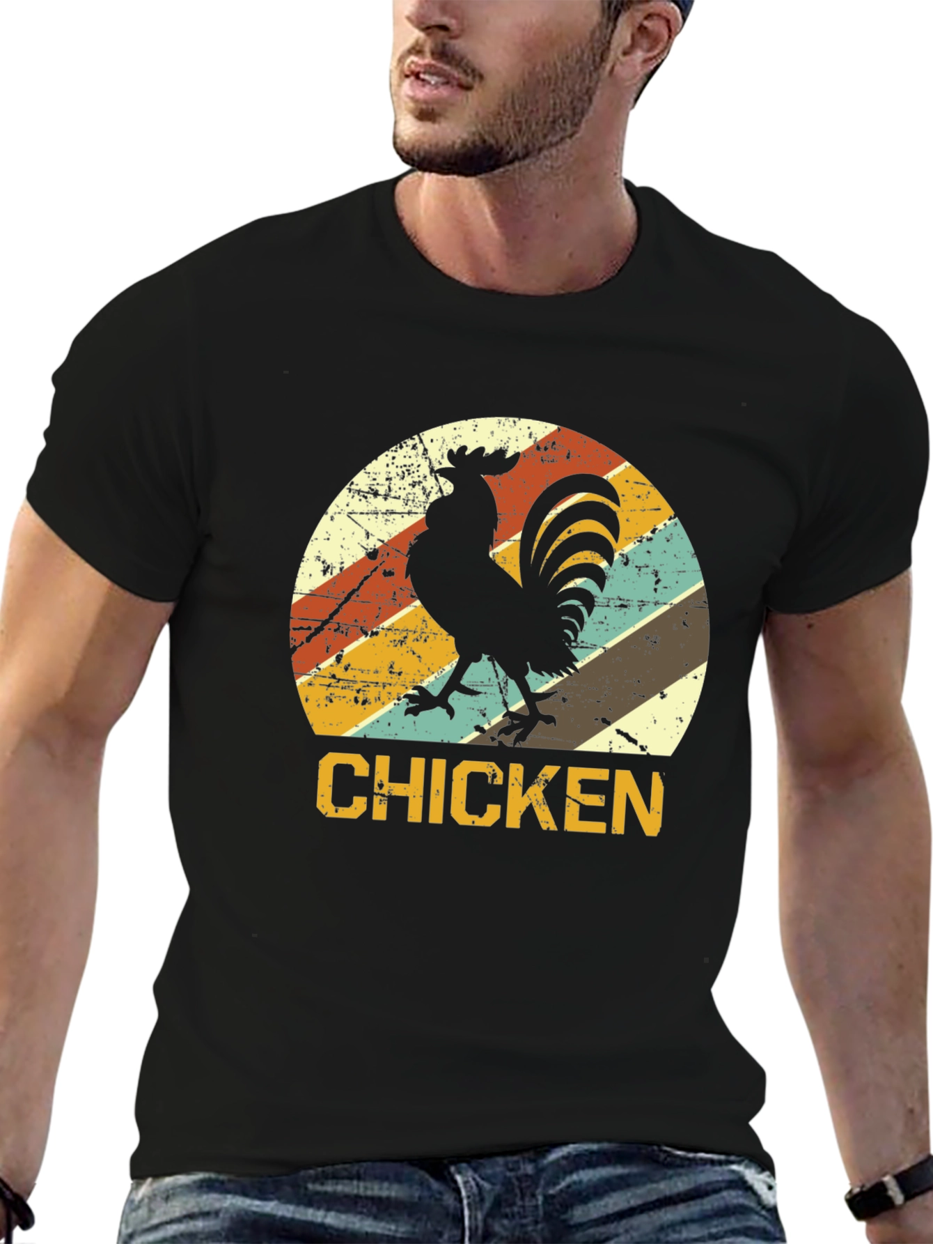 Retro Chicken Graphic T-Shirt - Black